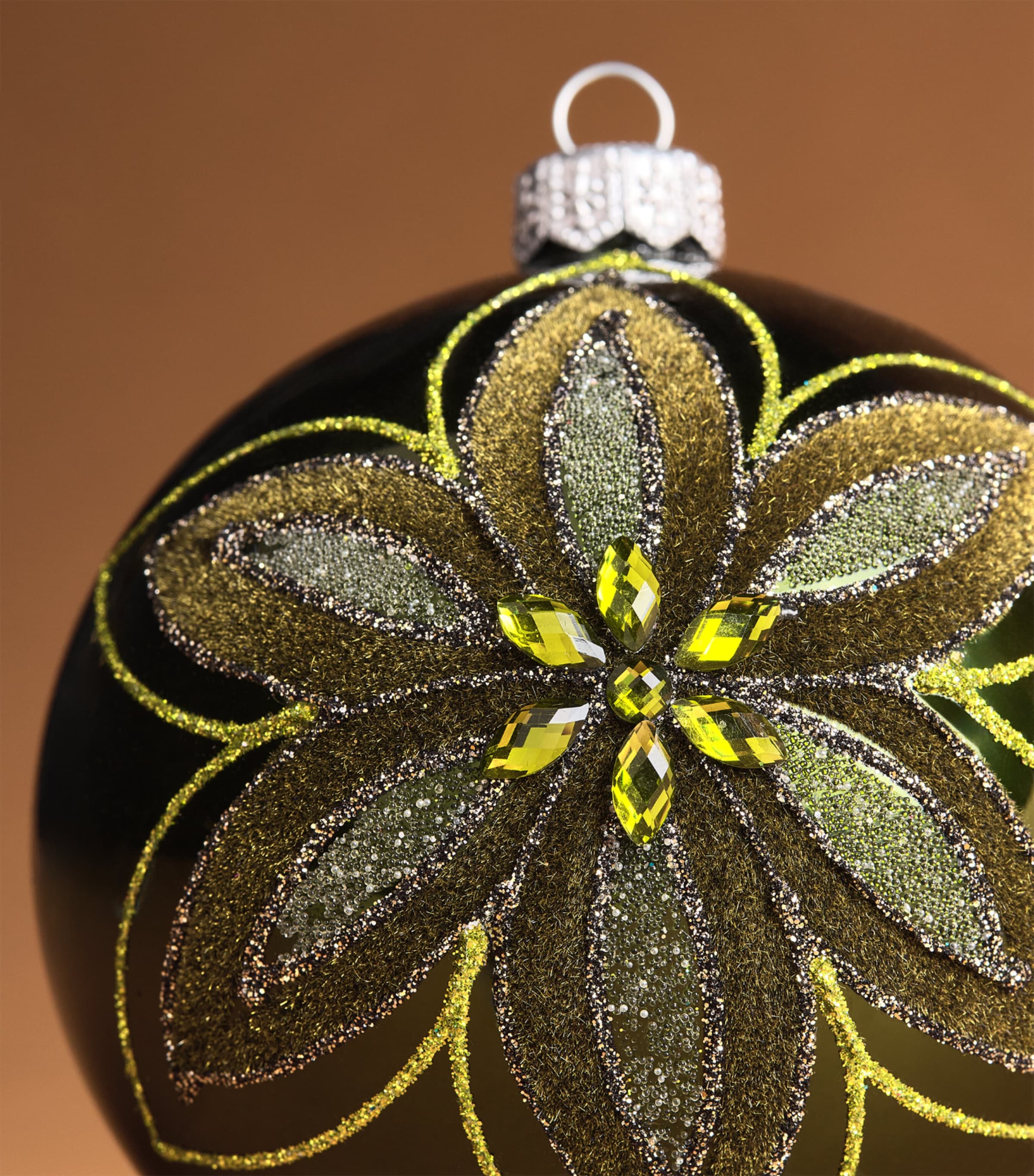 Harrods Glitter Flower Bauble Olive Lacquer Image 2