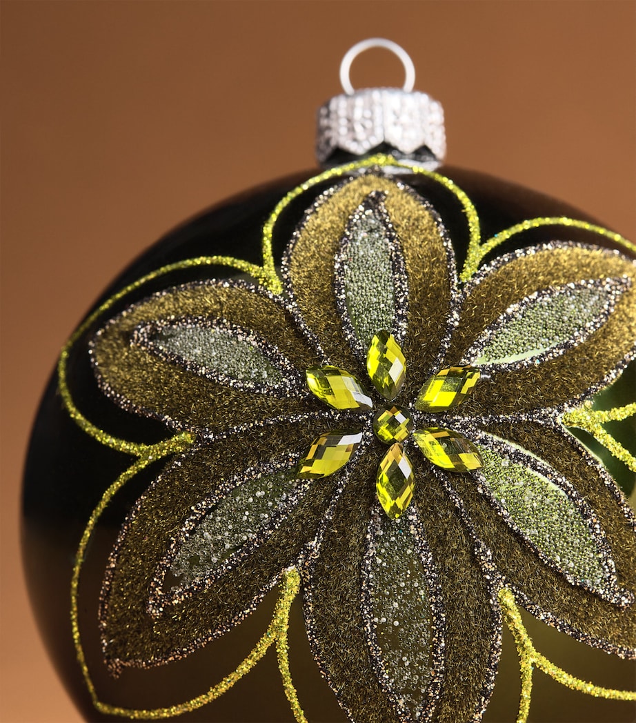 Harrods Glitter Flower Bauble Olive Lacquer Image 2