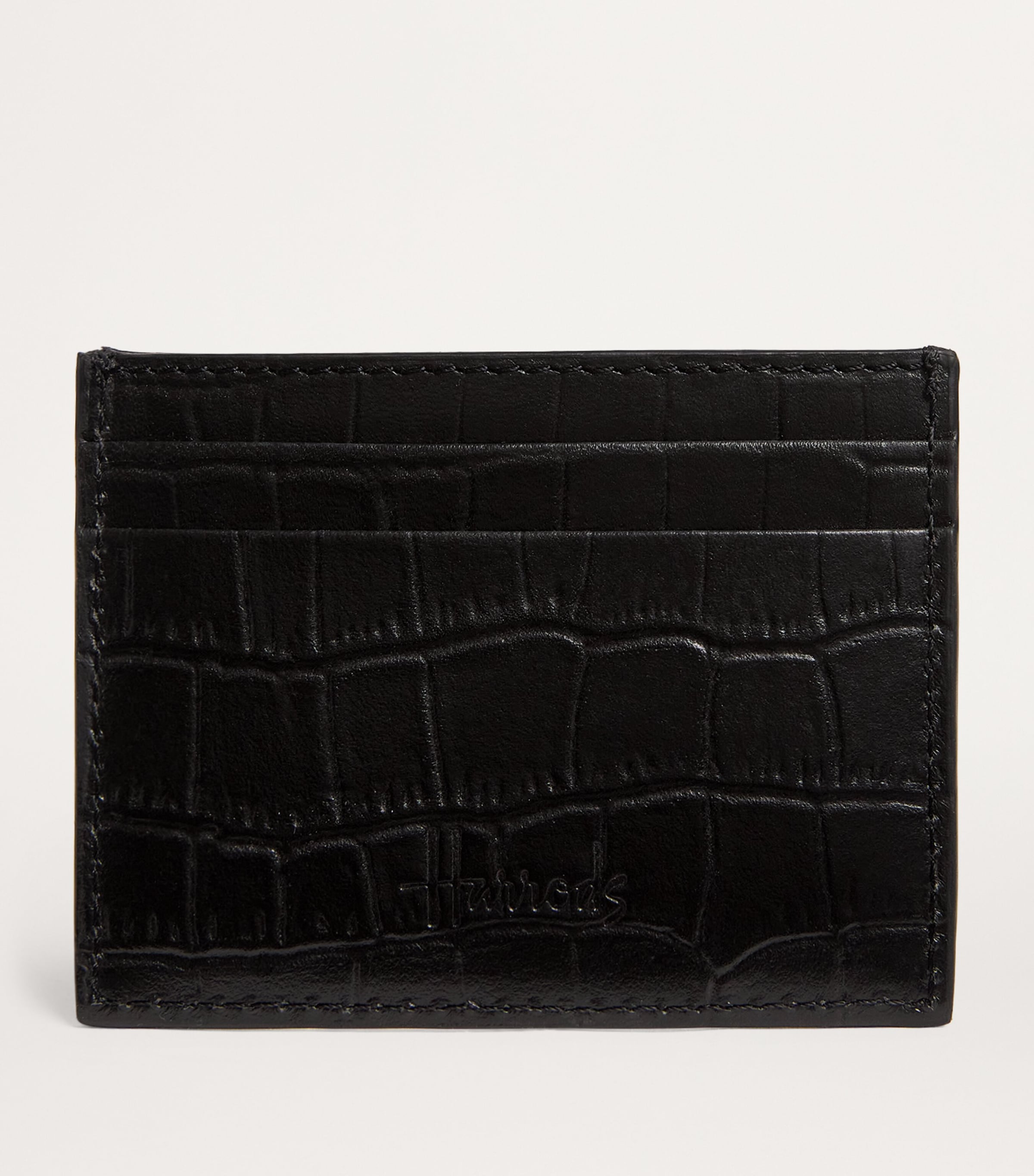 Croc-Embossed Leather Card Holder BLACK Image 2