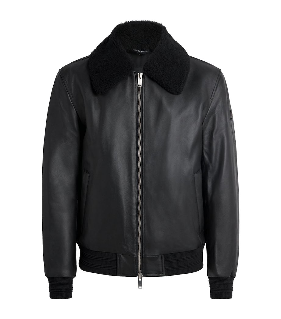 Moose Knuckles Mens Leather Toba Bomber Jacket Black/black Image 1
