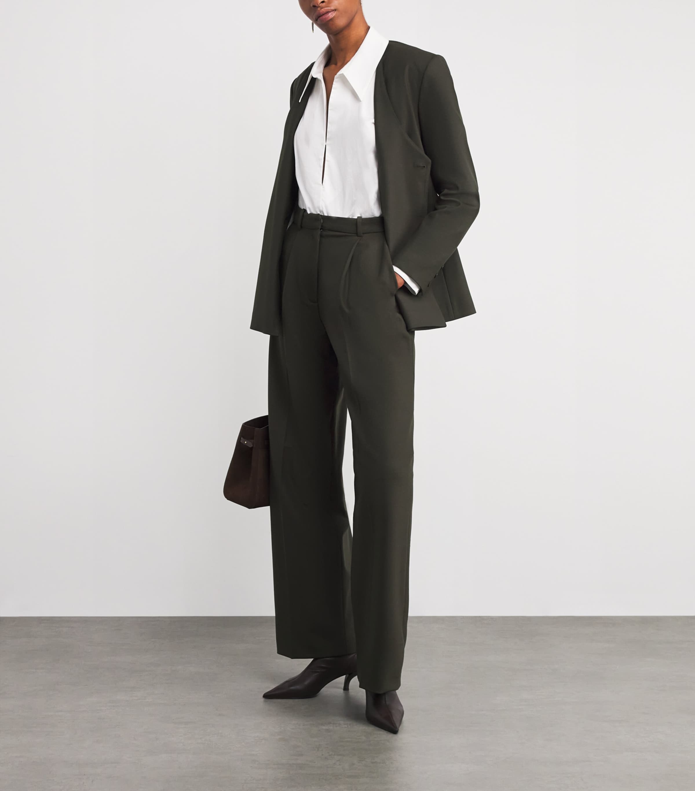 Wool-Blend Wide-Leg Trousers KHAKI Image 2