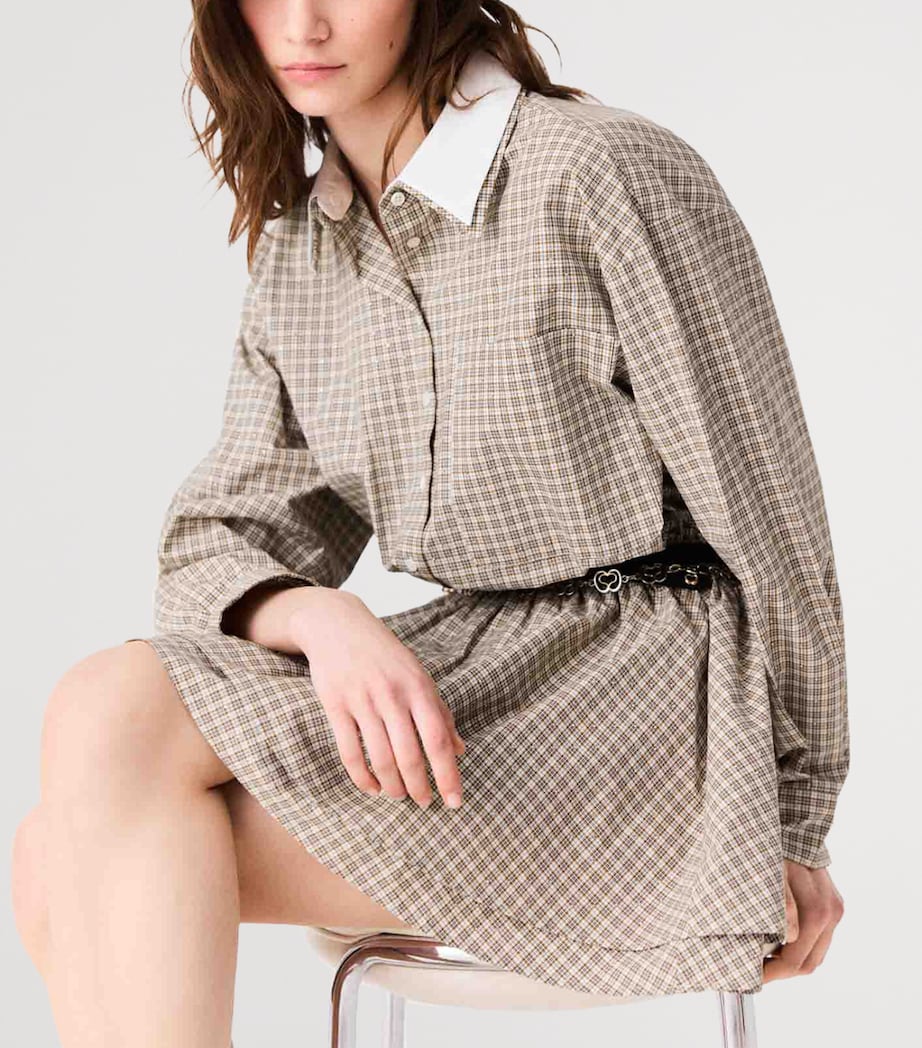 Maje Womens Cotton Check Mini Shirt Dress Beige Image 6