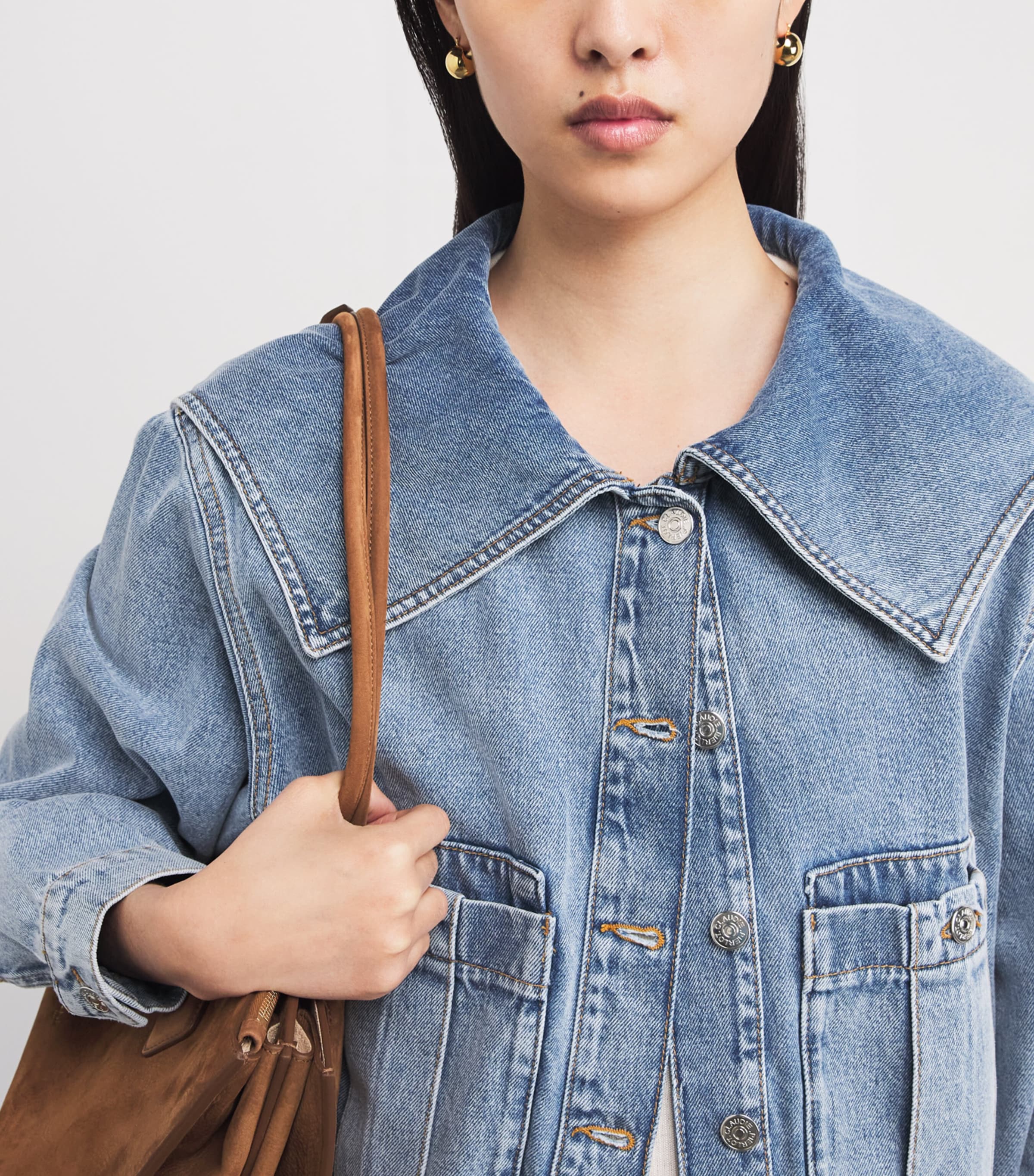 Oversized Collar Denim Jacket BLUE DENIM Image 6