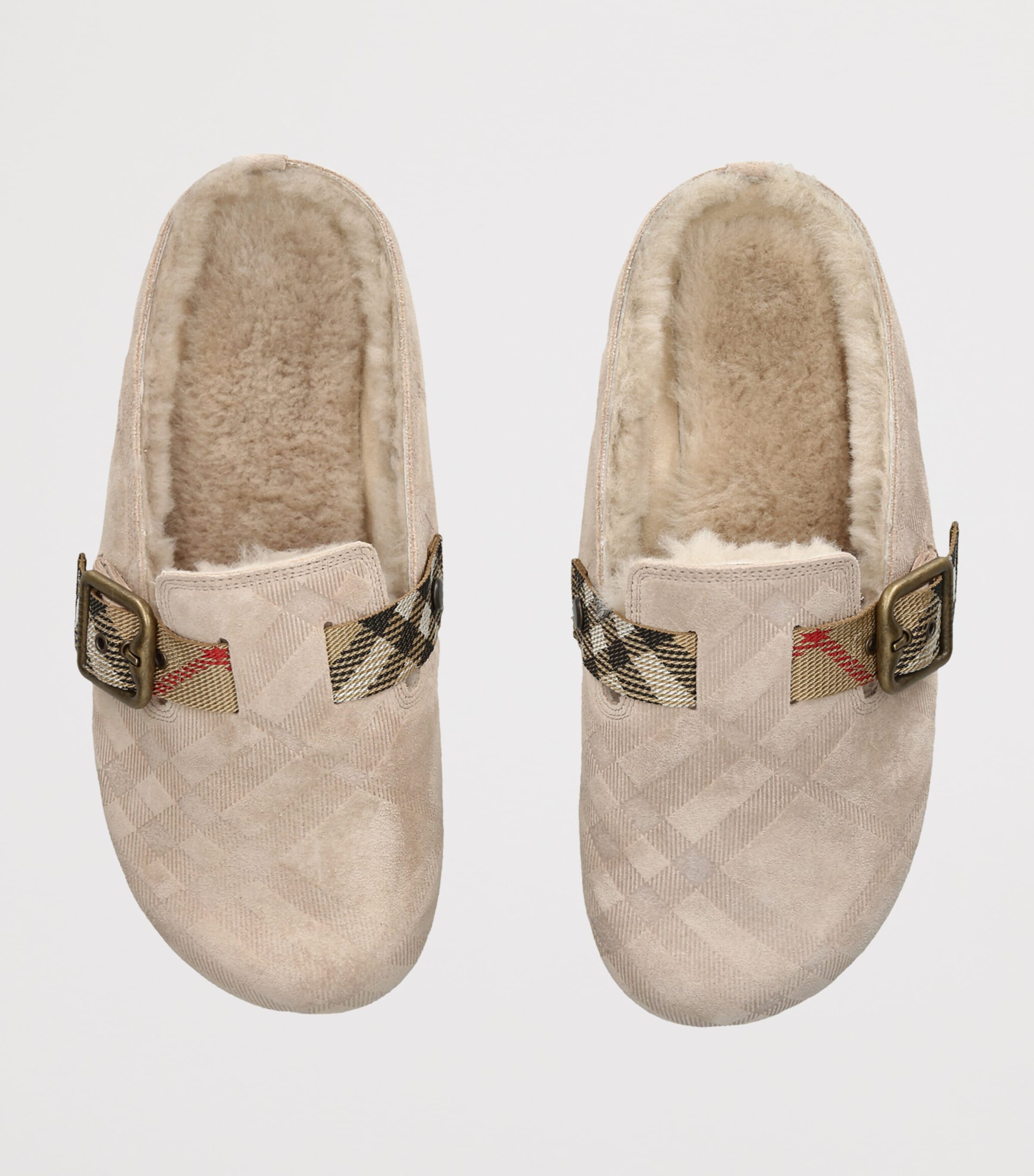 Burberry Suede Check-Trim Urchin Clogs Beige Image 4