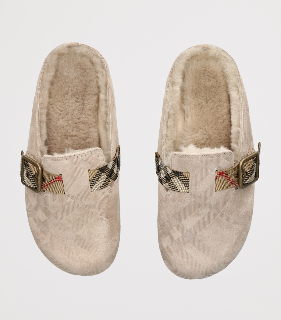 Burberry Suede Check-Trim Urchin Clogs Beige Image 4