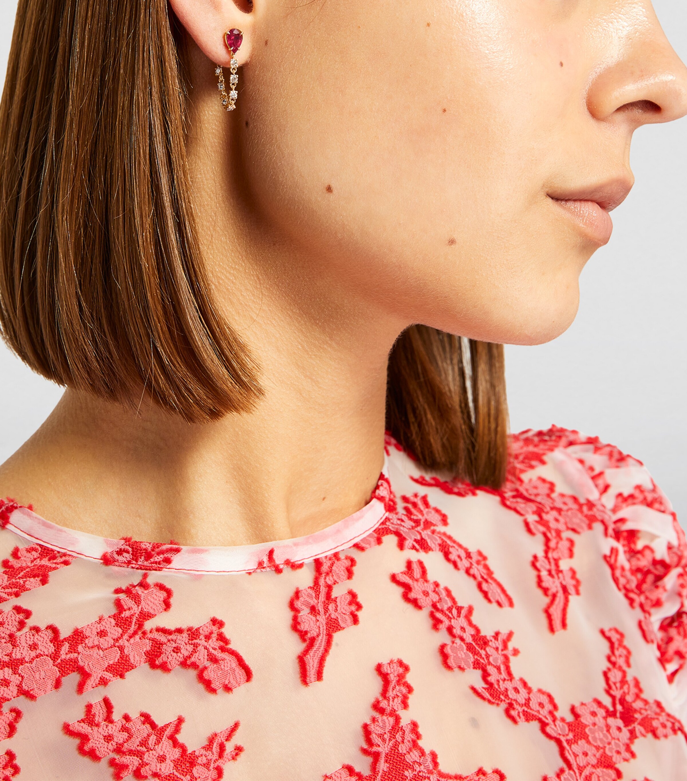 Rose Gold, Diamond and Ruby Loop Single Earring ROSE GOLD Image 5