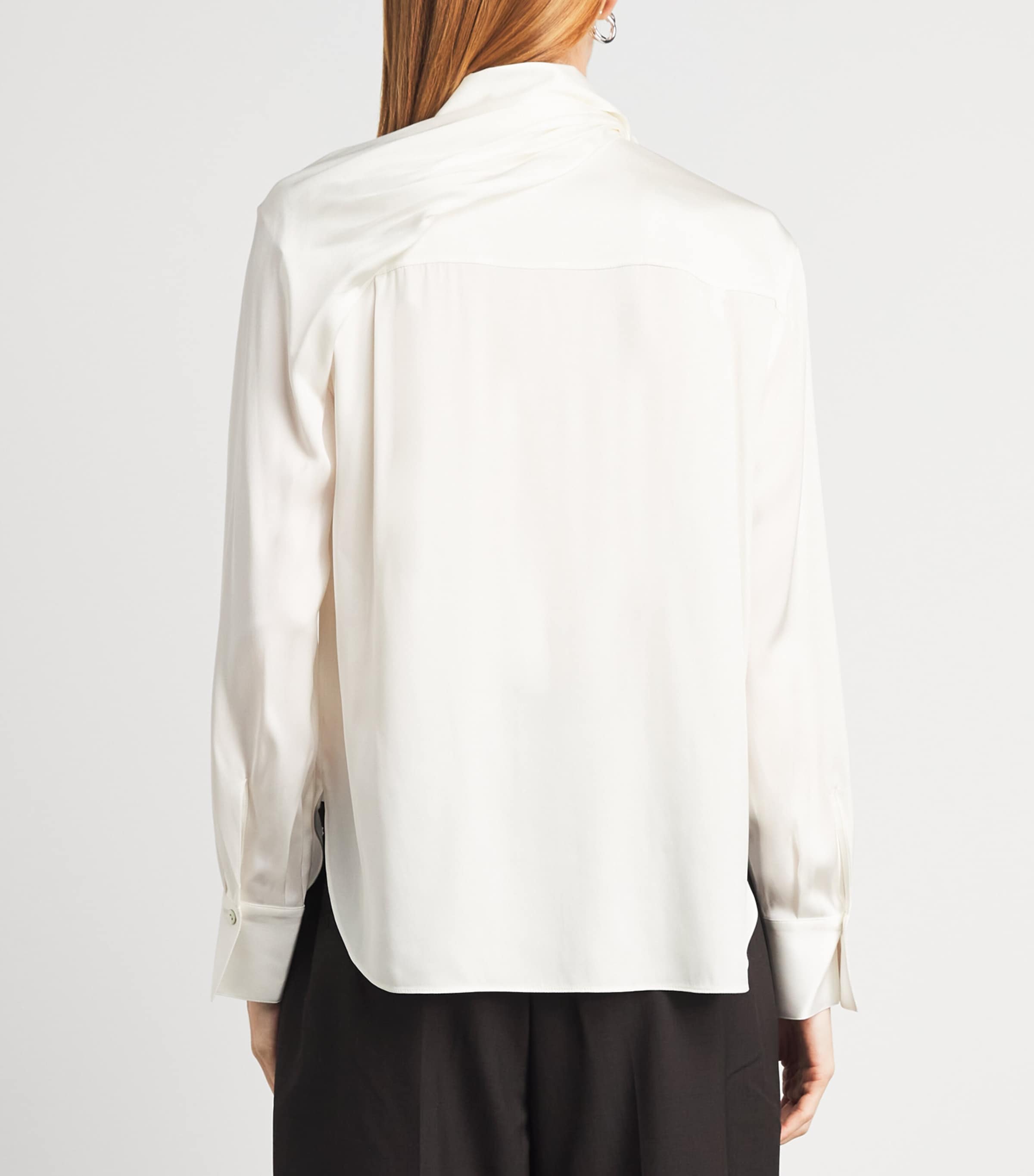 Vince Womens Silk-Blend Scarf-Detail Shirt Off White Image 5