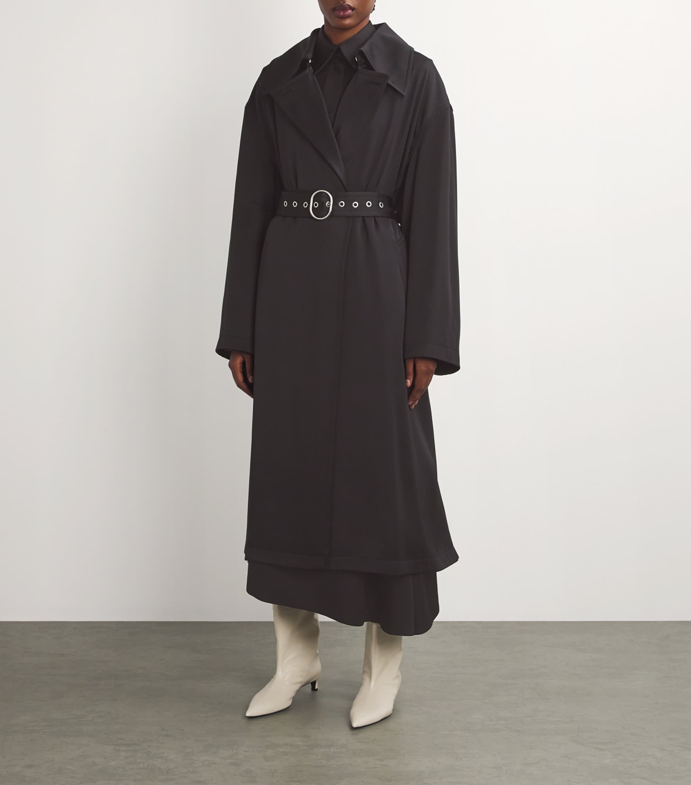 【送料&関税込】Jil Sander Ganache Viscose Trench Coat Jil Sander Long Belted Trench Coat in Ganache Brown | Santa