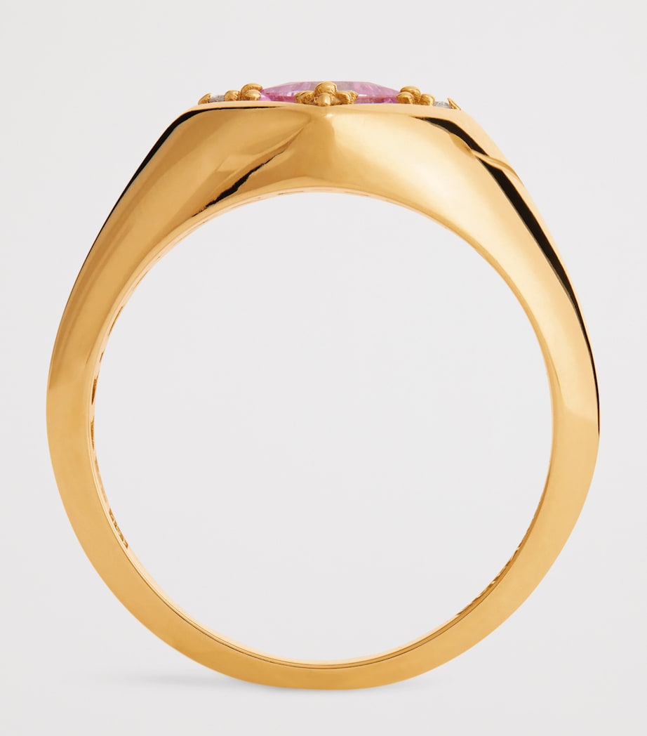 Rose Gold, Diamond and Sapphire Princess Signet Ring (Size 6) 18K RG/P Image 3