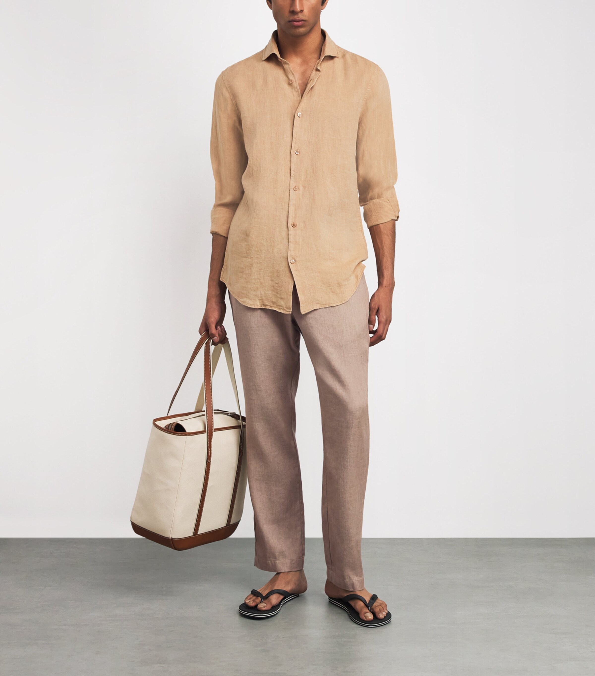 Linen-Cotton Oscar Trousers 250-KHAKI Image 2