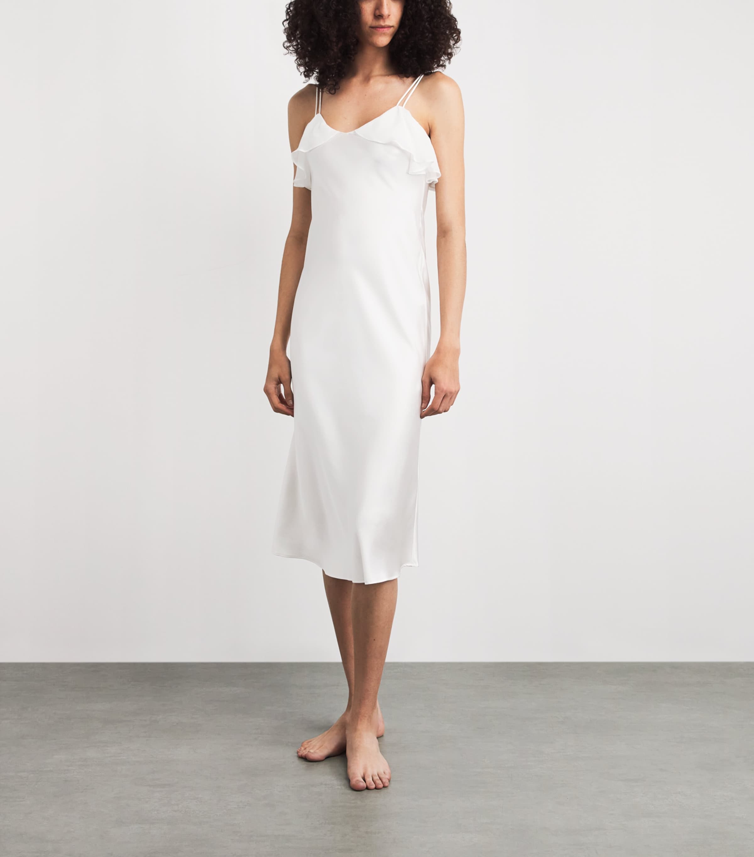 MANITO Womens Mulberry Silk Aurora Midi Slip Dress White Image 2