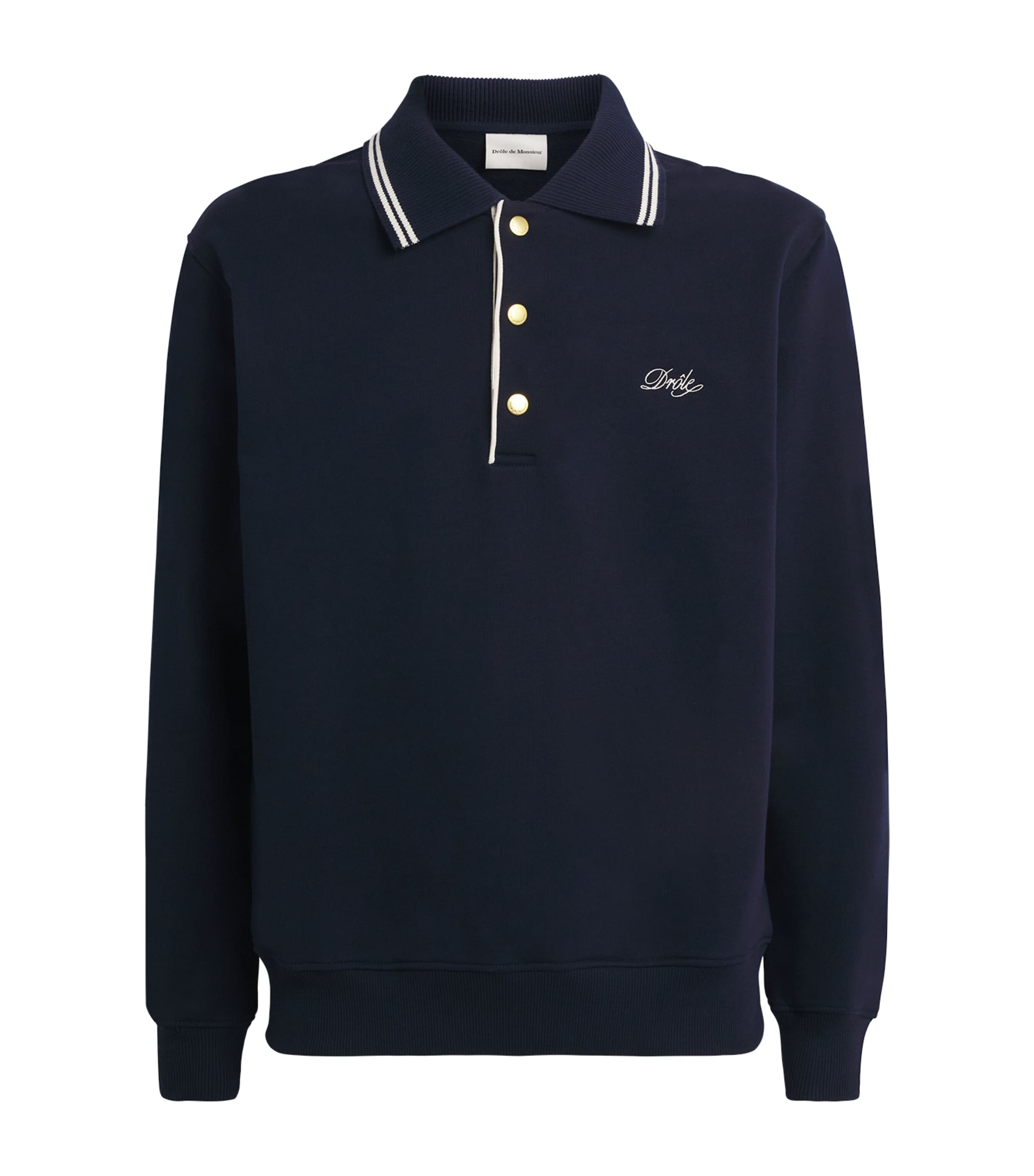 Cotton Pipe-Collar Polo Sweatshirt NAVY Image 1