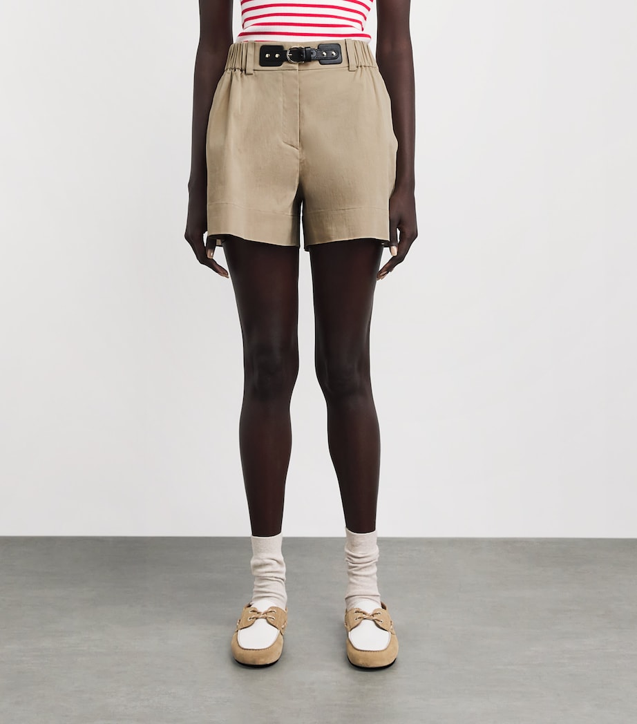 Maje Womens Cotton-Blend Belted Shorts Camel Image 4