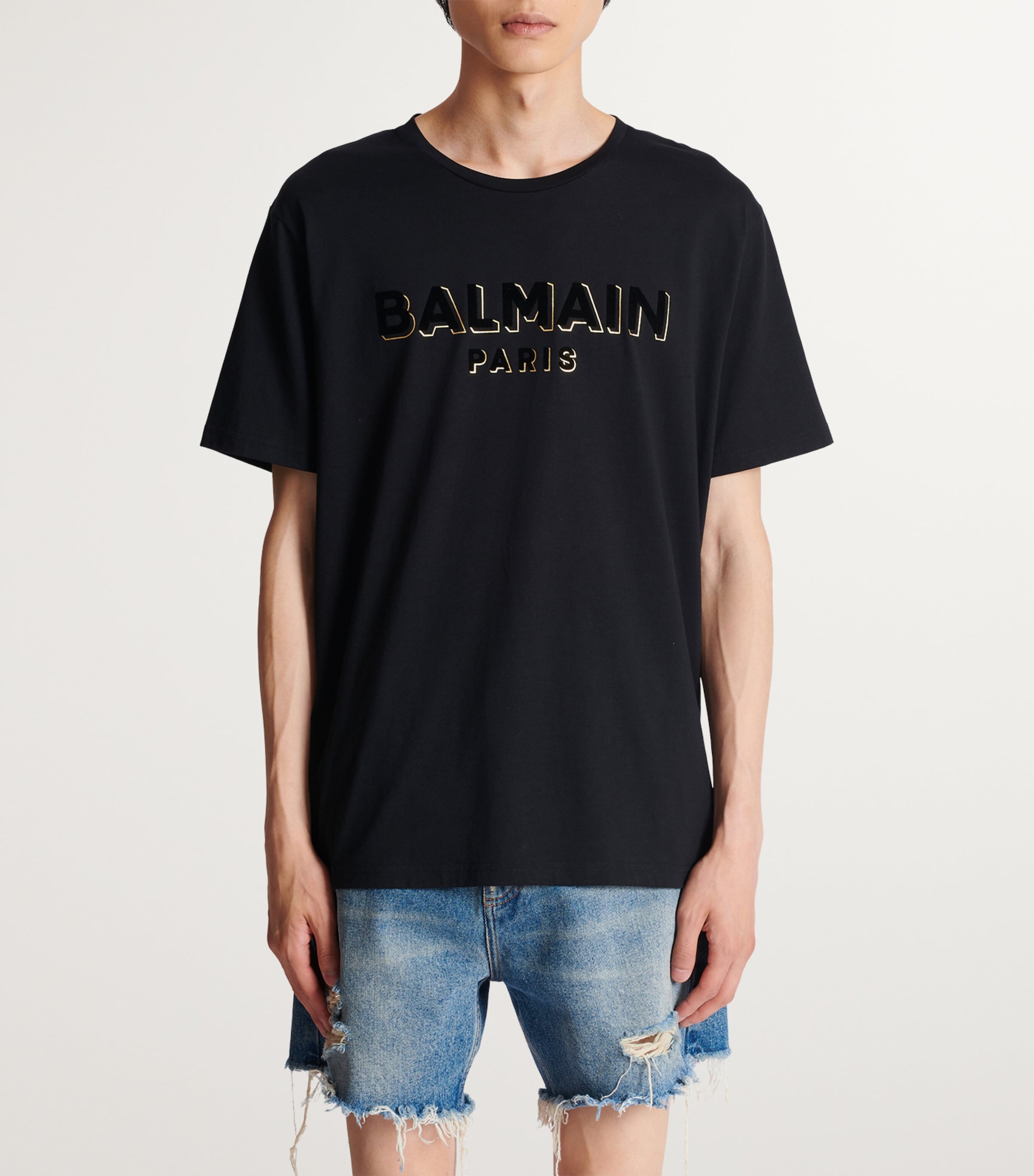 Balmain Mens Flocked Logo T-Shirt Or Image 4