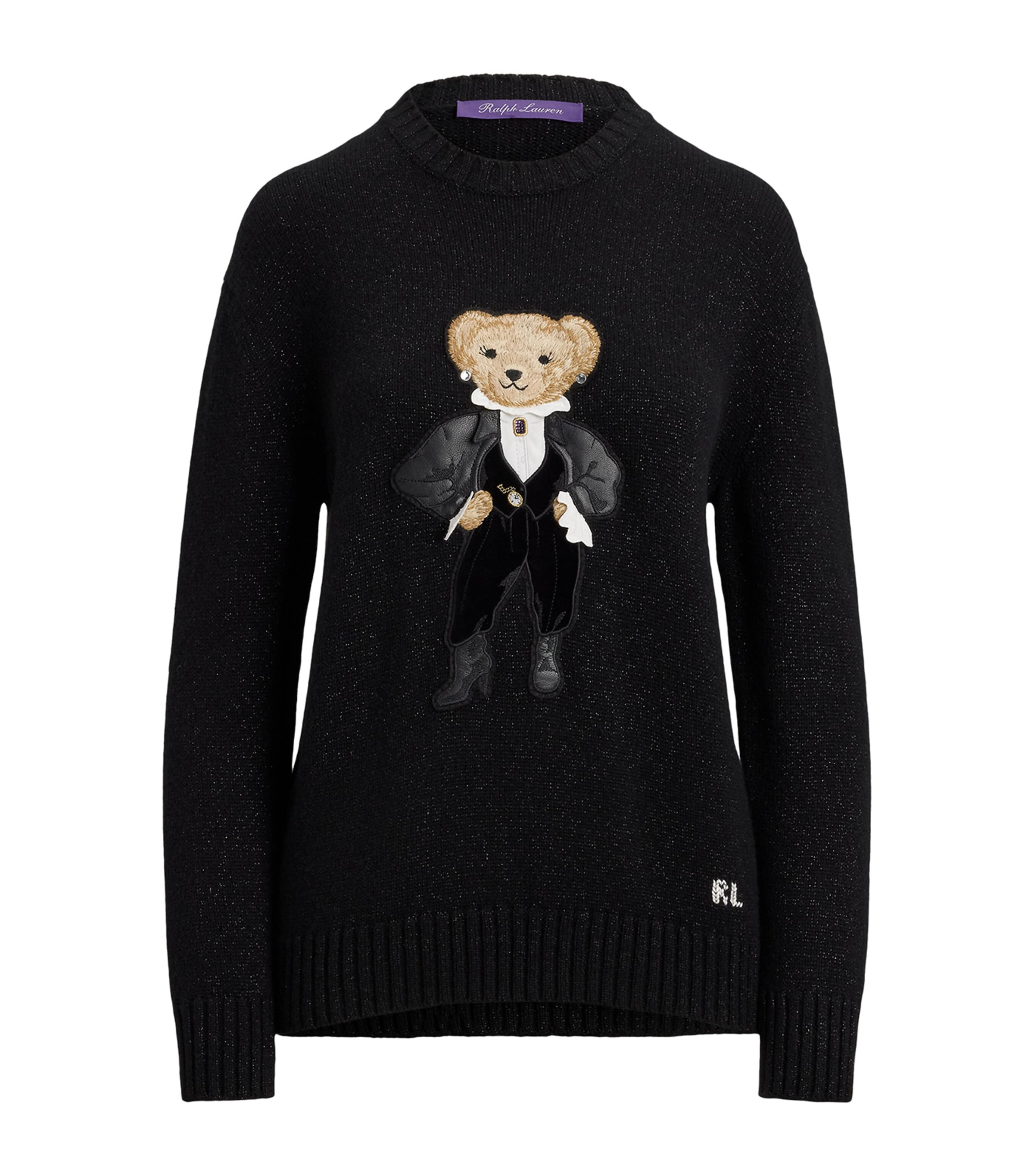 Ralph Lauren Cashmere-blend Holiday Polo Bear Sweater In Black