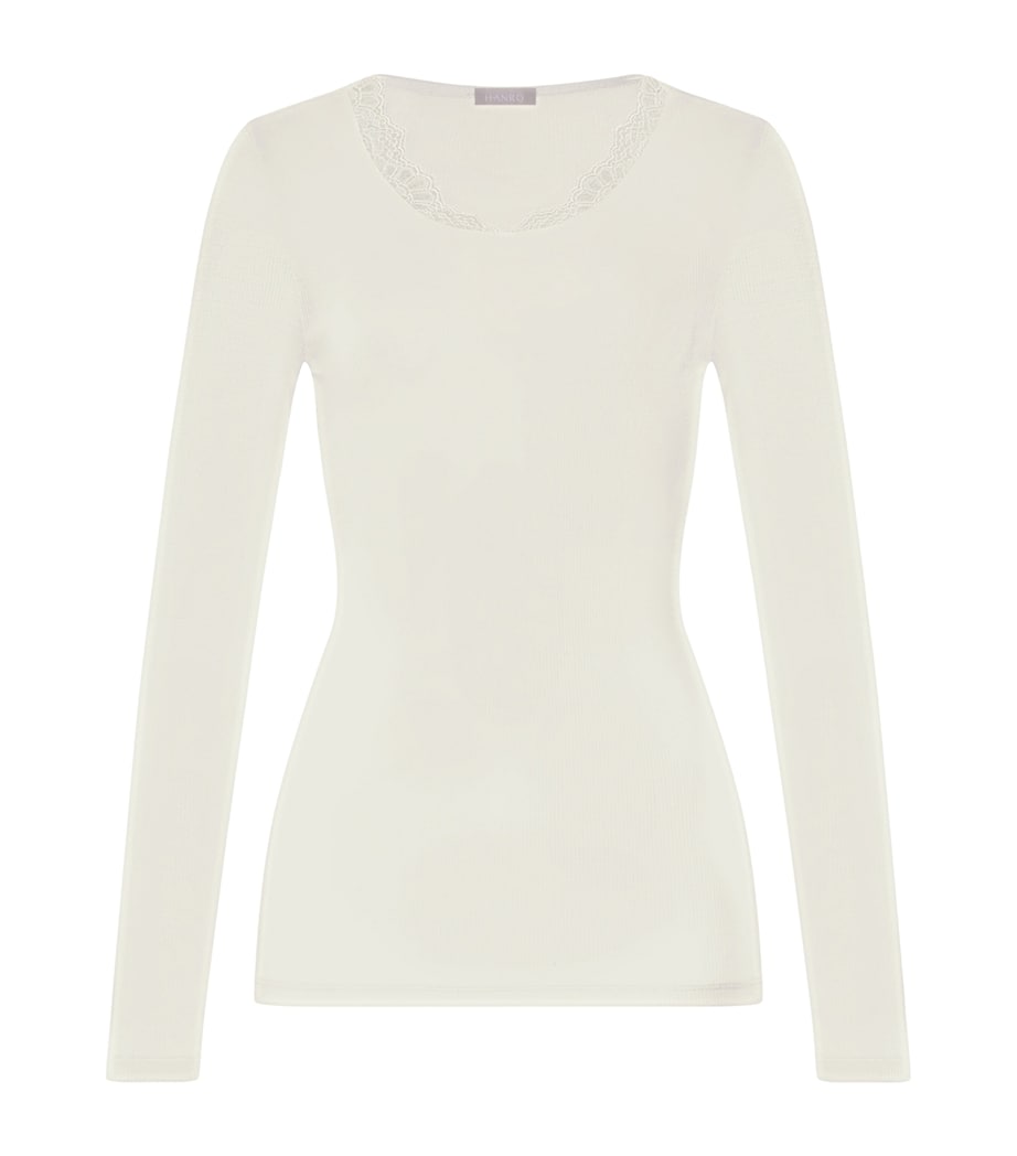 Hanro Womens Wool-Silk Long-Sleeve T-Shirt Misty White Image 1