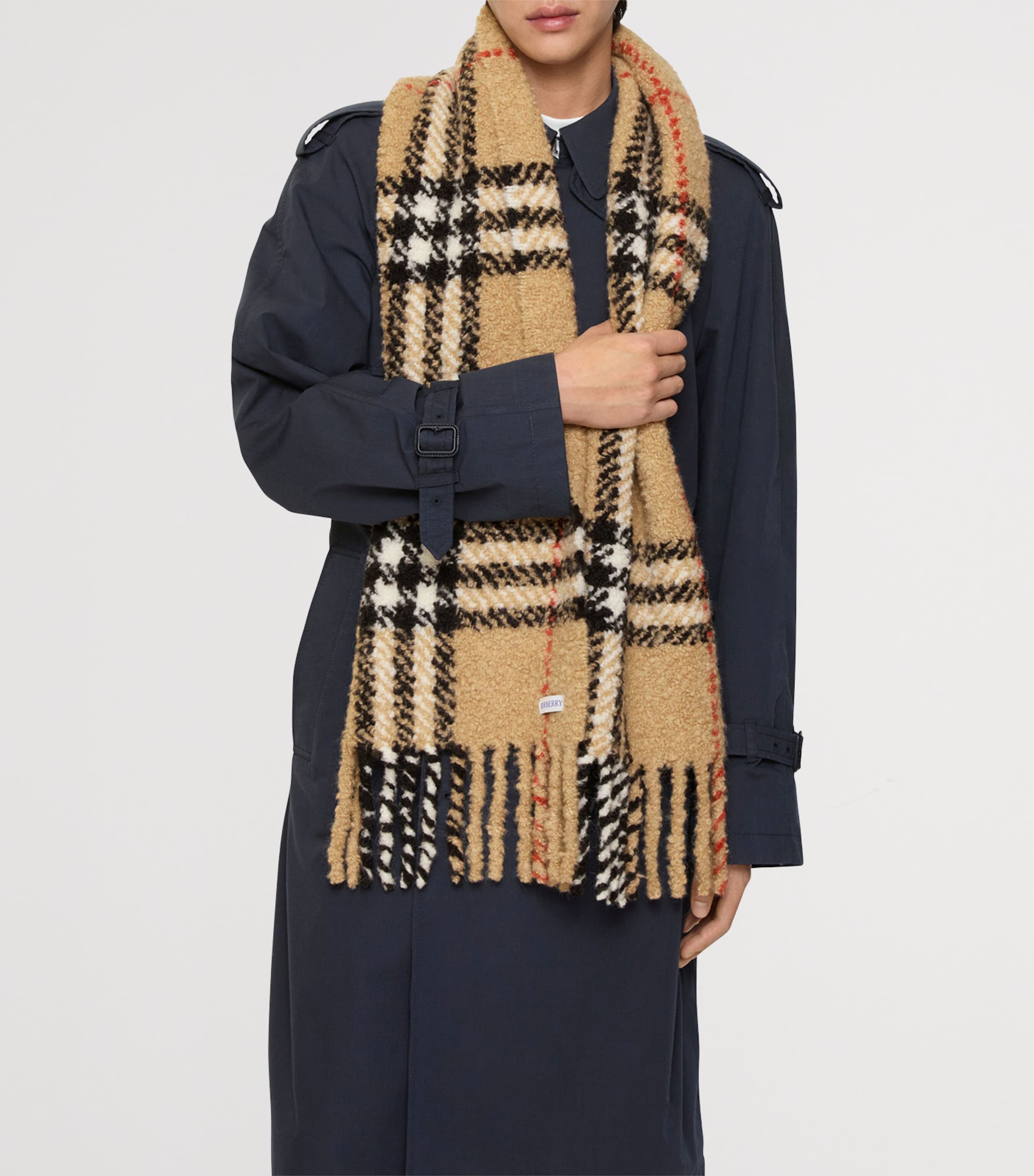 Burberry Alpaca-Wool Bouclé Check Scarf Sand Image 8
