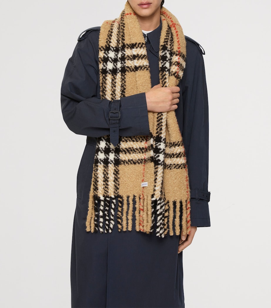 Alpaca-Wool Bouclé Check Scarf SAND Image 8