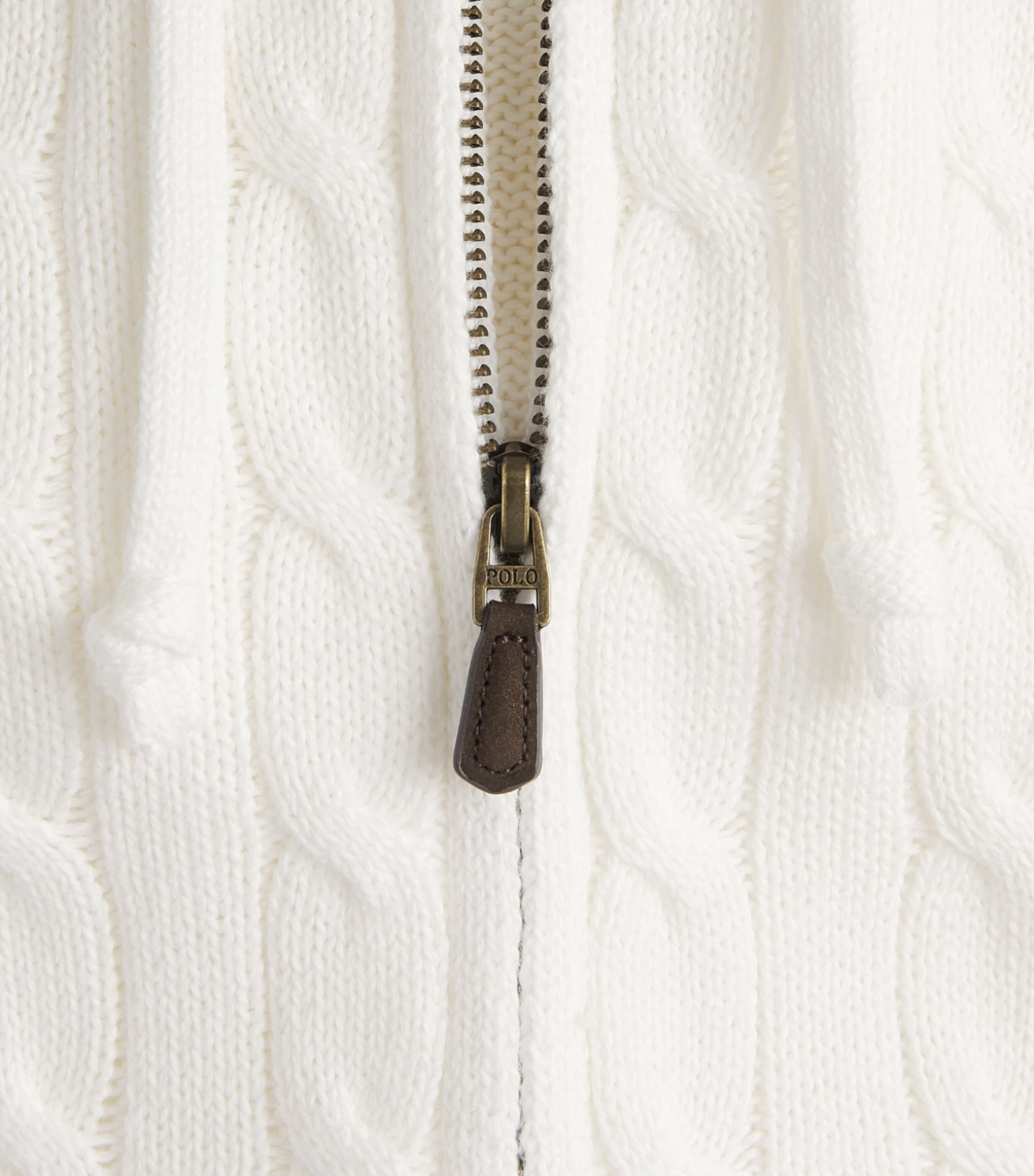 Polo Ralph Lauren Mens Cotton Cable-Knit Zip-Up Hoodie White Image 6
