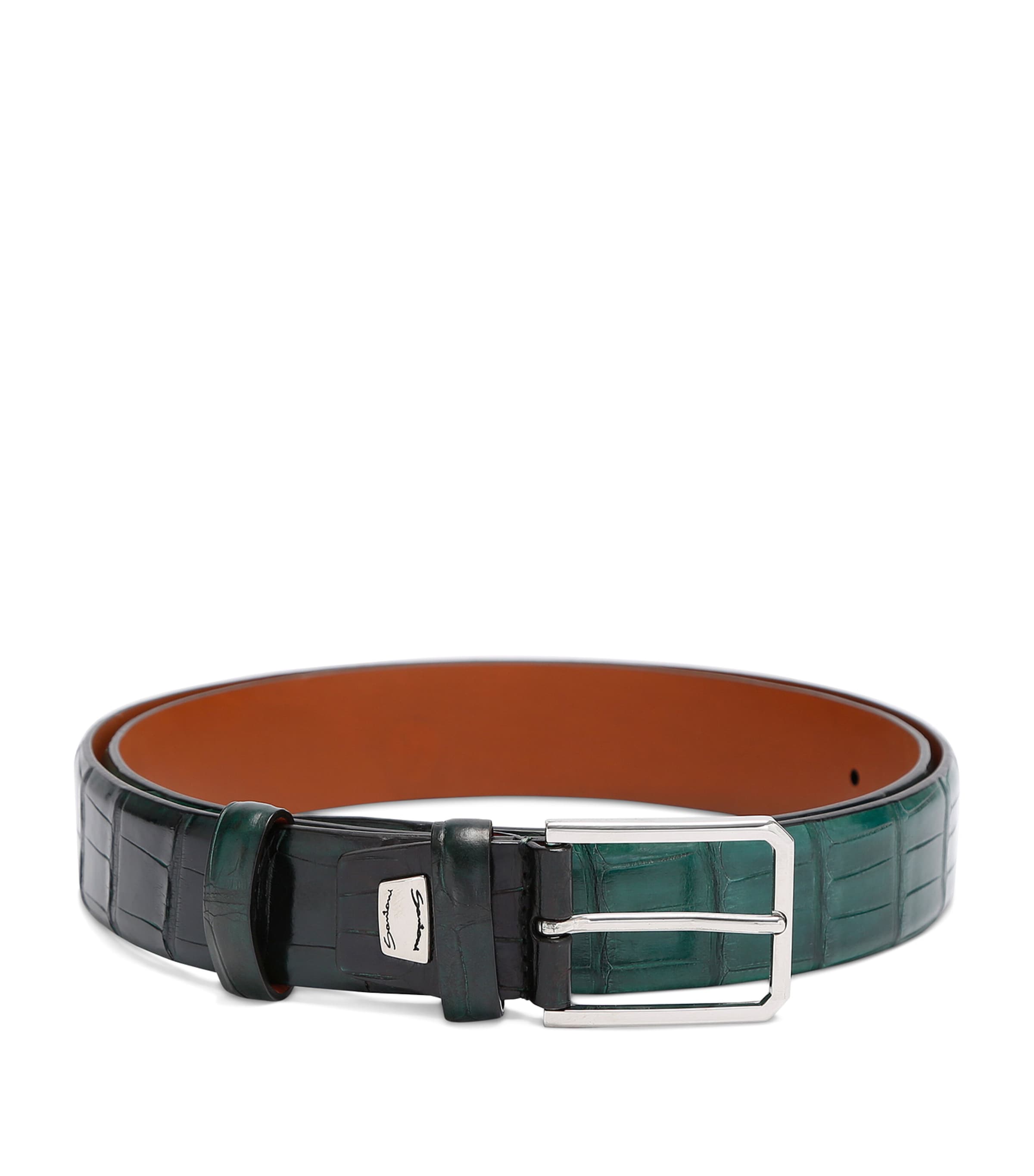Santoni Croc-embossed Leather Belt In Green
