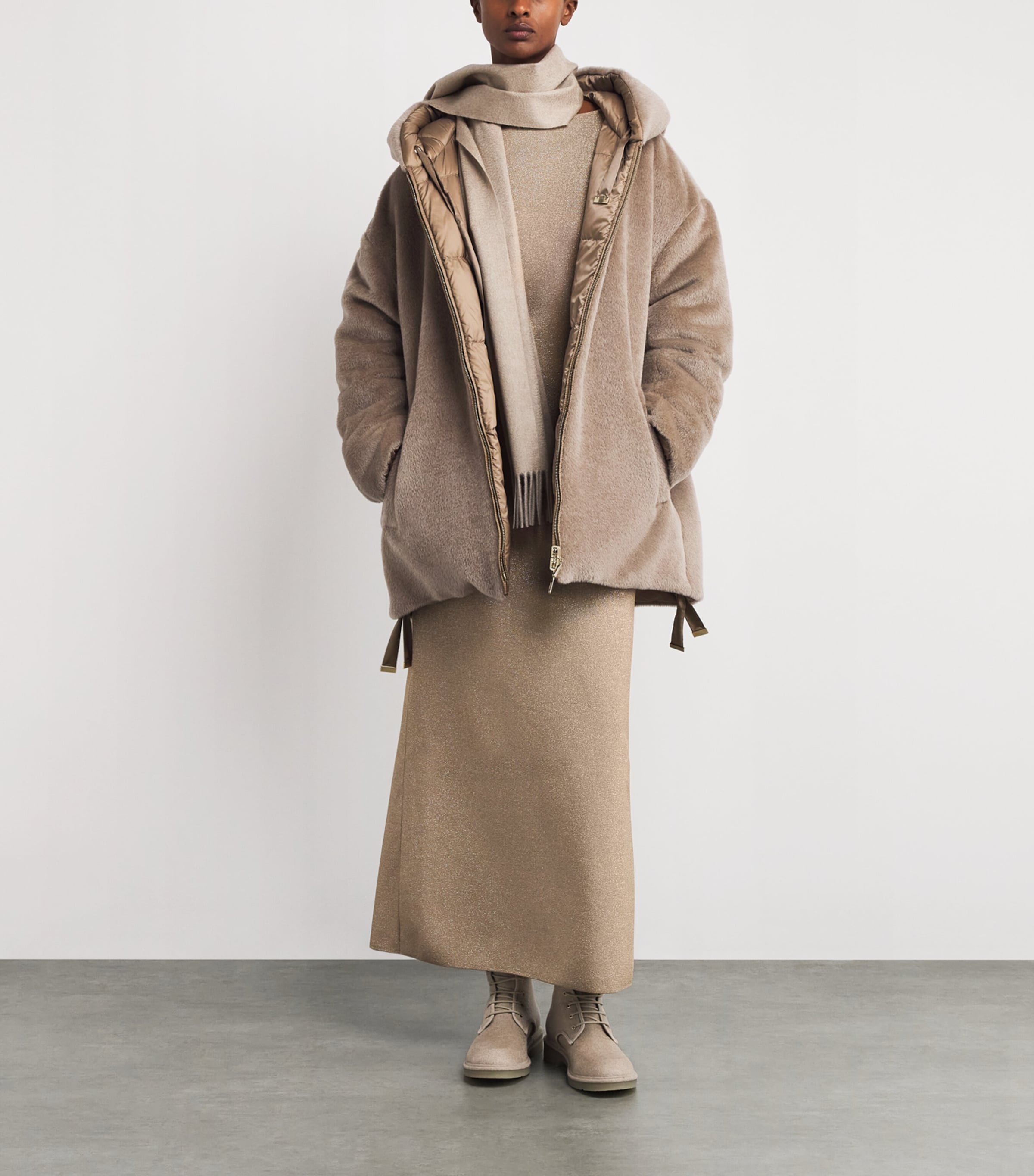 Max Mara Beige Alpaca-Wool Reversible Down Jacket | Harrods US