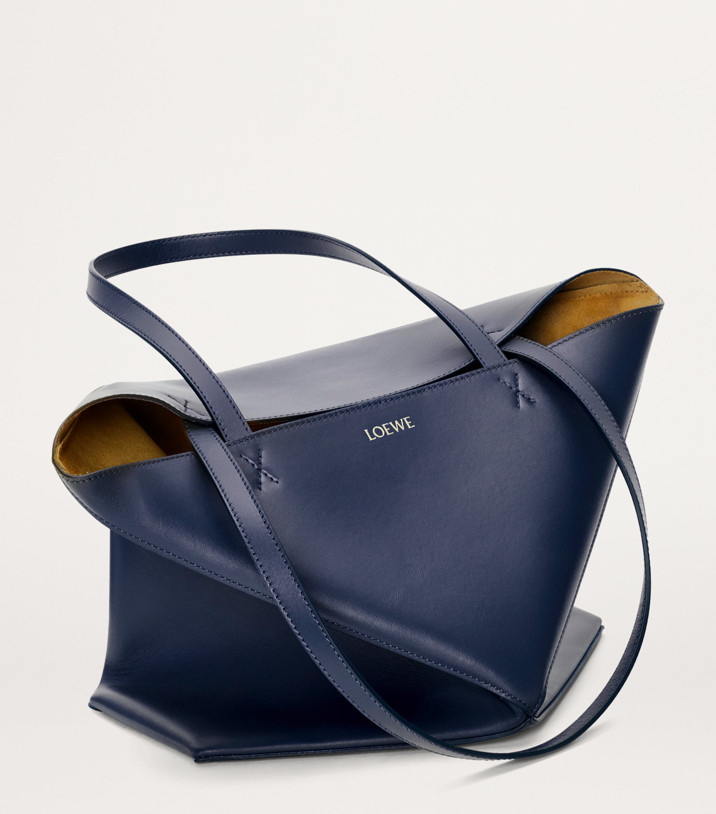 Medium Leather Puzzle Fold Tote Bag ABYSS BLUE Image 5