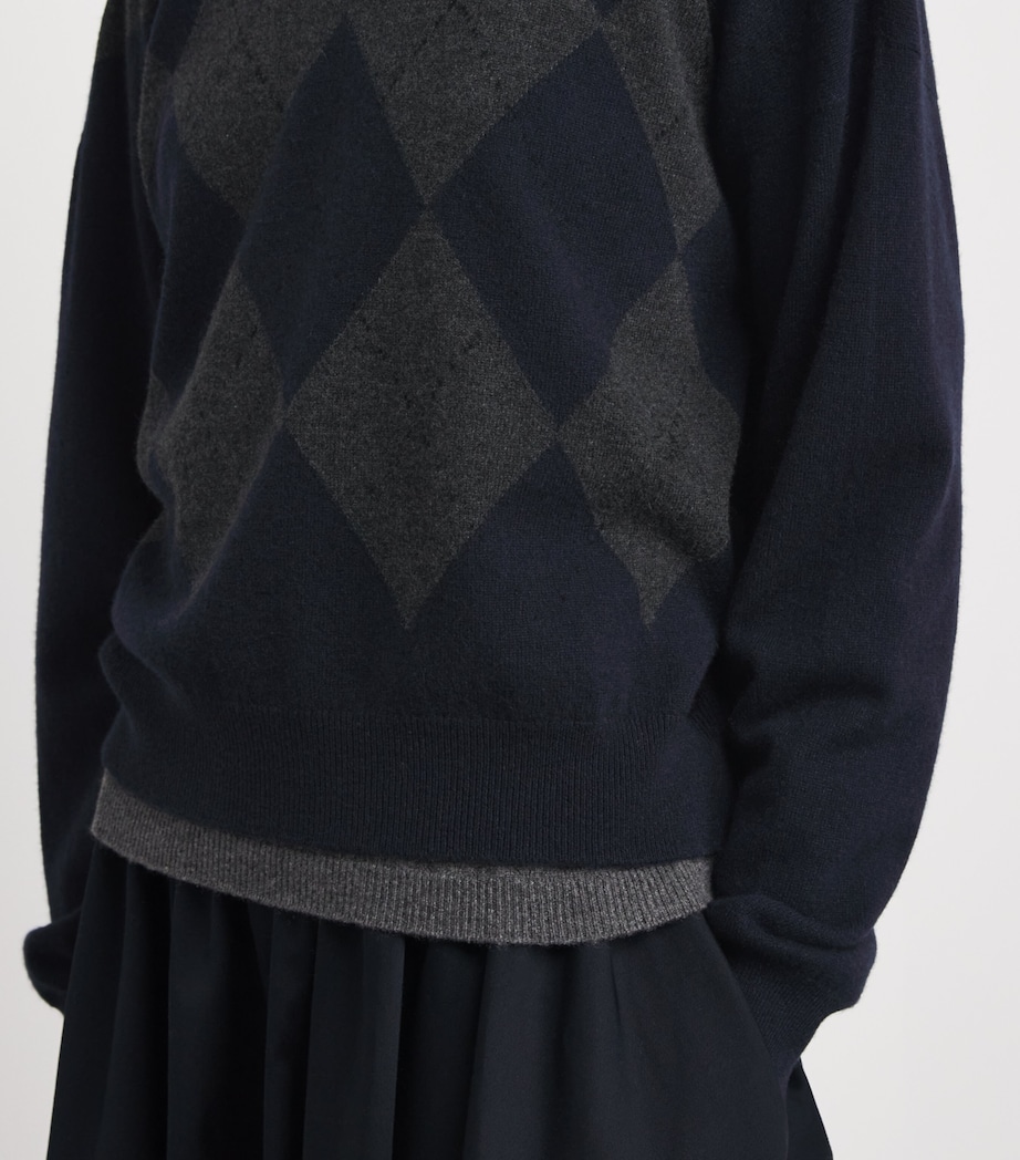Johnstons Of Elgin Womens Cashmere Argyle Clan Sweater Dark Navy Image 3