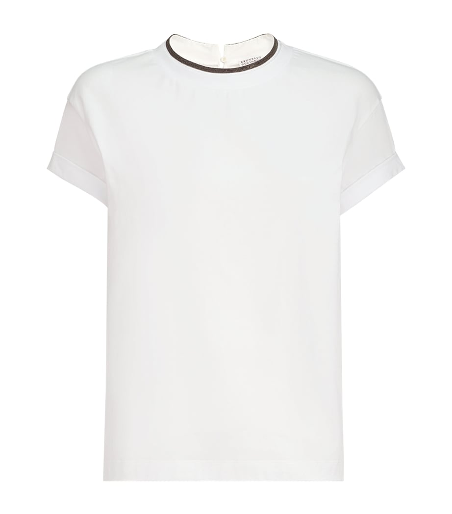 Brunello Cucinelli Womens Stretch-Cotton Monili-Detail T-Shirt White Image 1