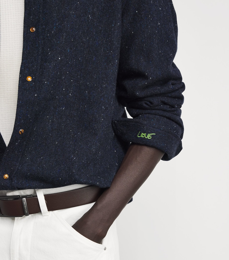 GOD'S TRUE CASHMERE Mens Cashmere Twill Donegal Shirt Tiger Eye Image 3