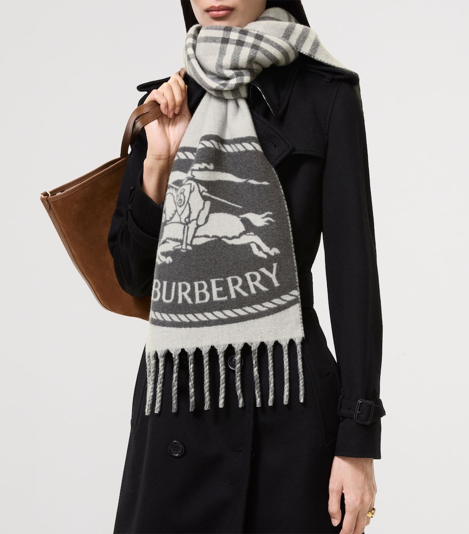 Burberry Cashmere Reversible Knight Stamp Scarf Mitten Grey Image 2