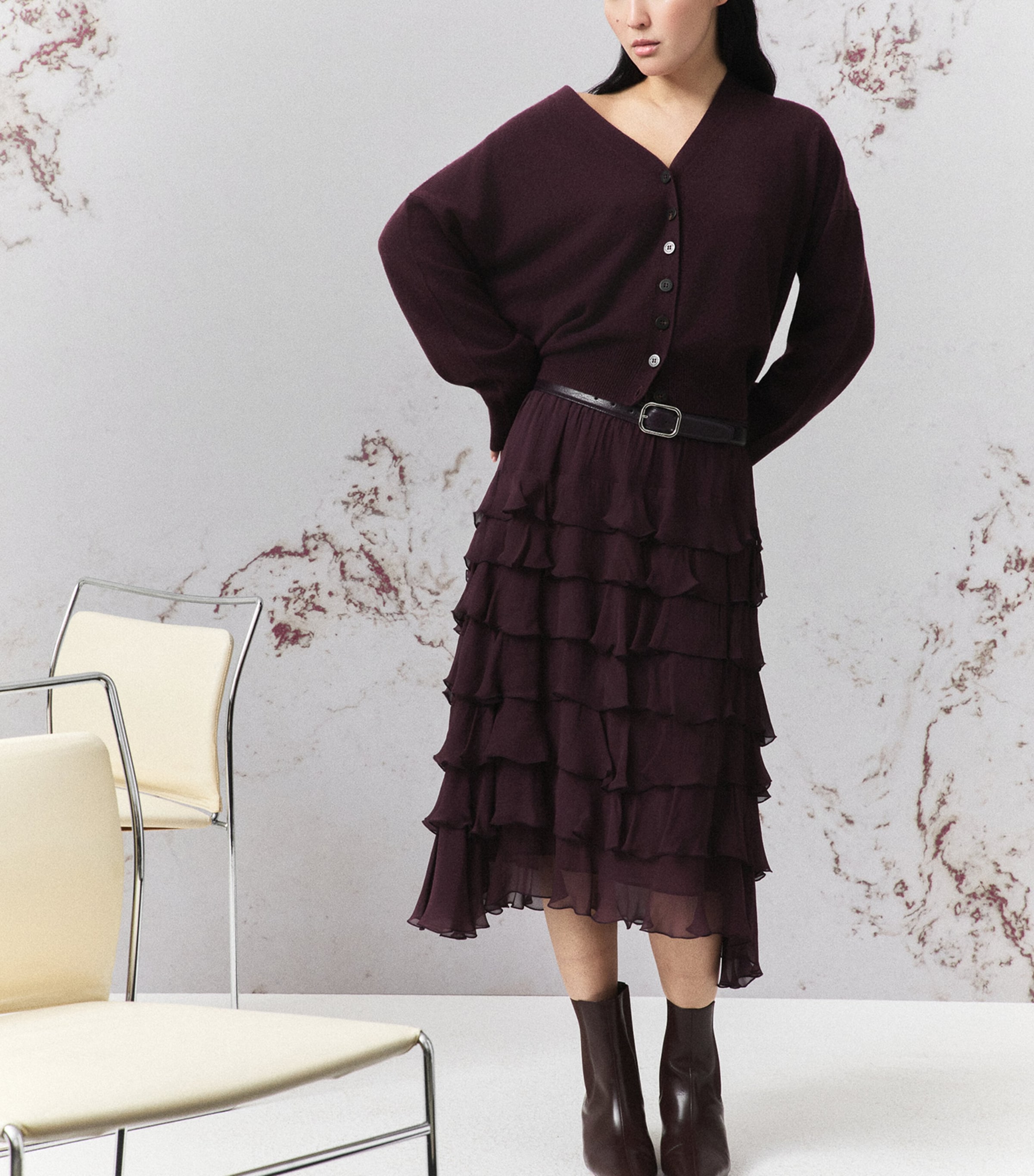 Marella Womens Ruffled Midi Skirt Blackberry Image 4