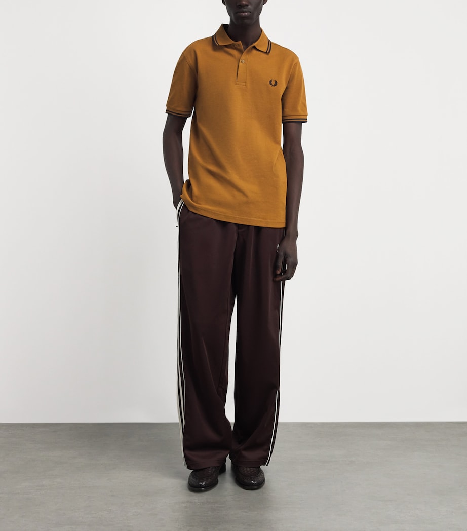 Fred Perry Mens Cotton Twin Tipped Polo Shirt Dark Caramel/nav Image 2