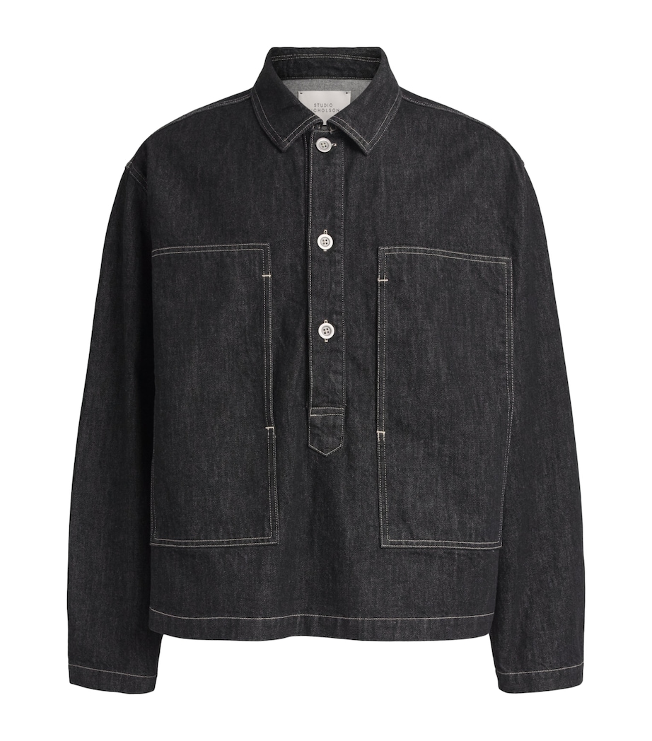 Studio Nicholson Mens Denim Pullover Shirt Black / White Weft Image 1