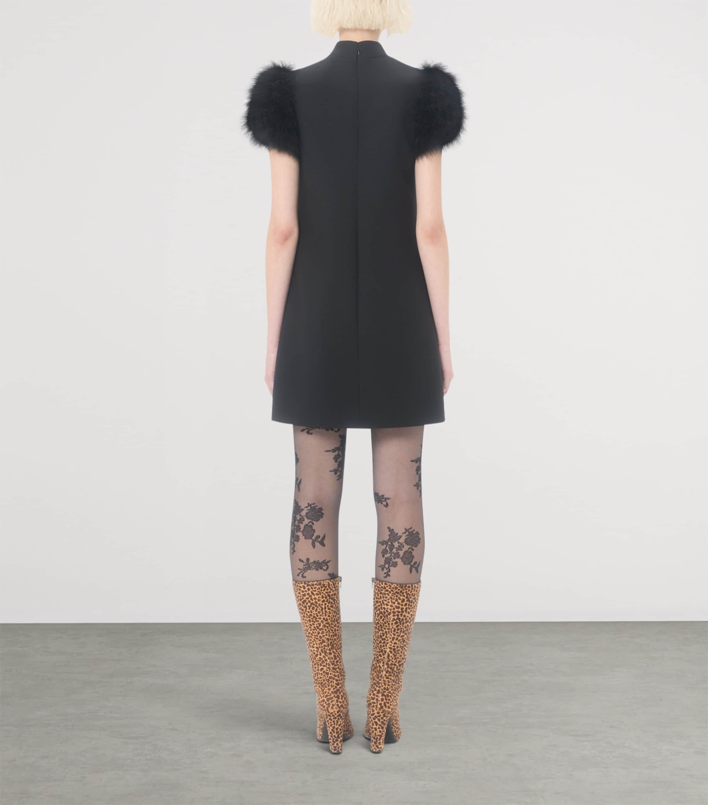 Crepe Feather-Trim Mini Dress 0NO Image 4