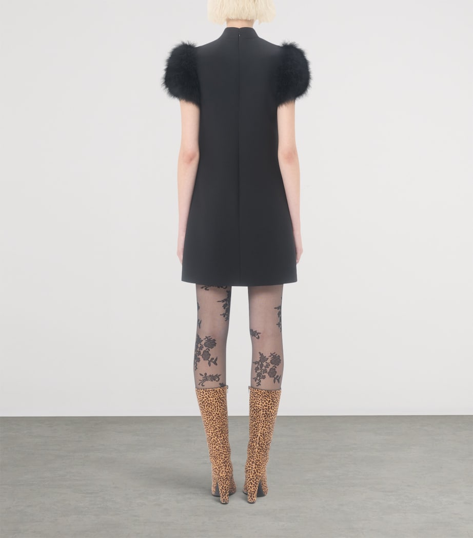 Crepe Feather-Trim Mini Dress 0NO Image 4