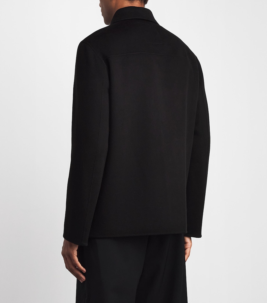 Yves Salomon Mens Wool-Cashmere Leather Patch Overshirt Noir Image 5