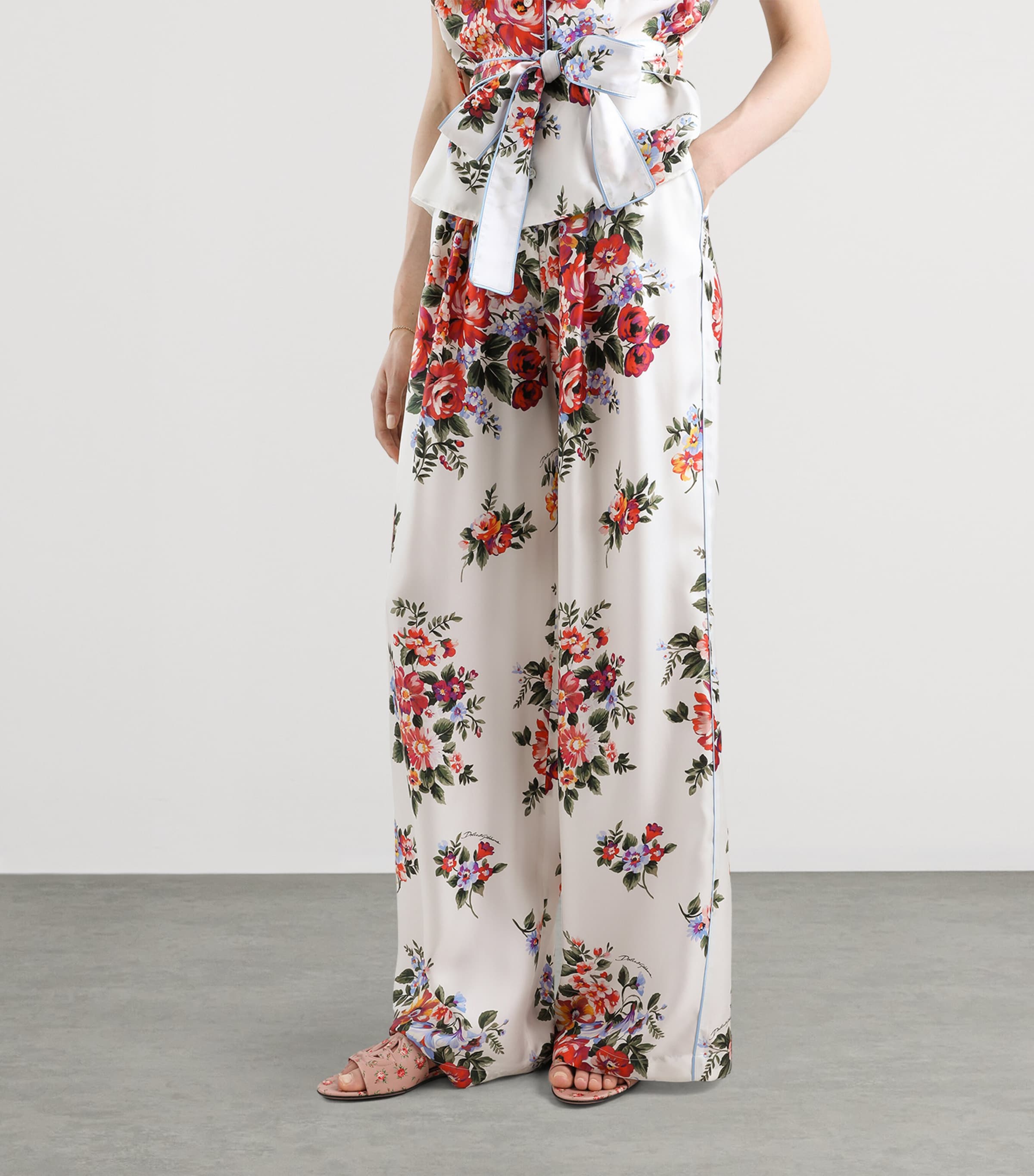 Dolce&Gabbana Womens Satin Floral Drawstring Trousers Mazz Image 4