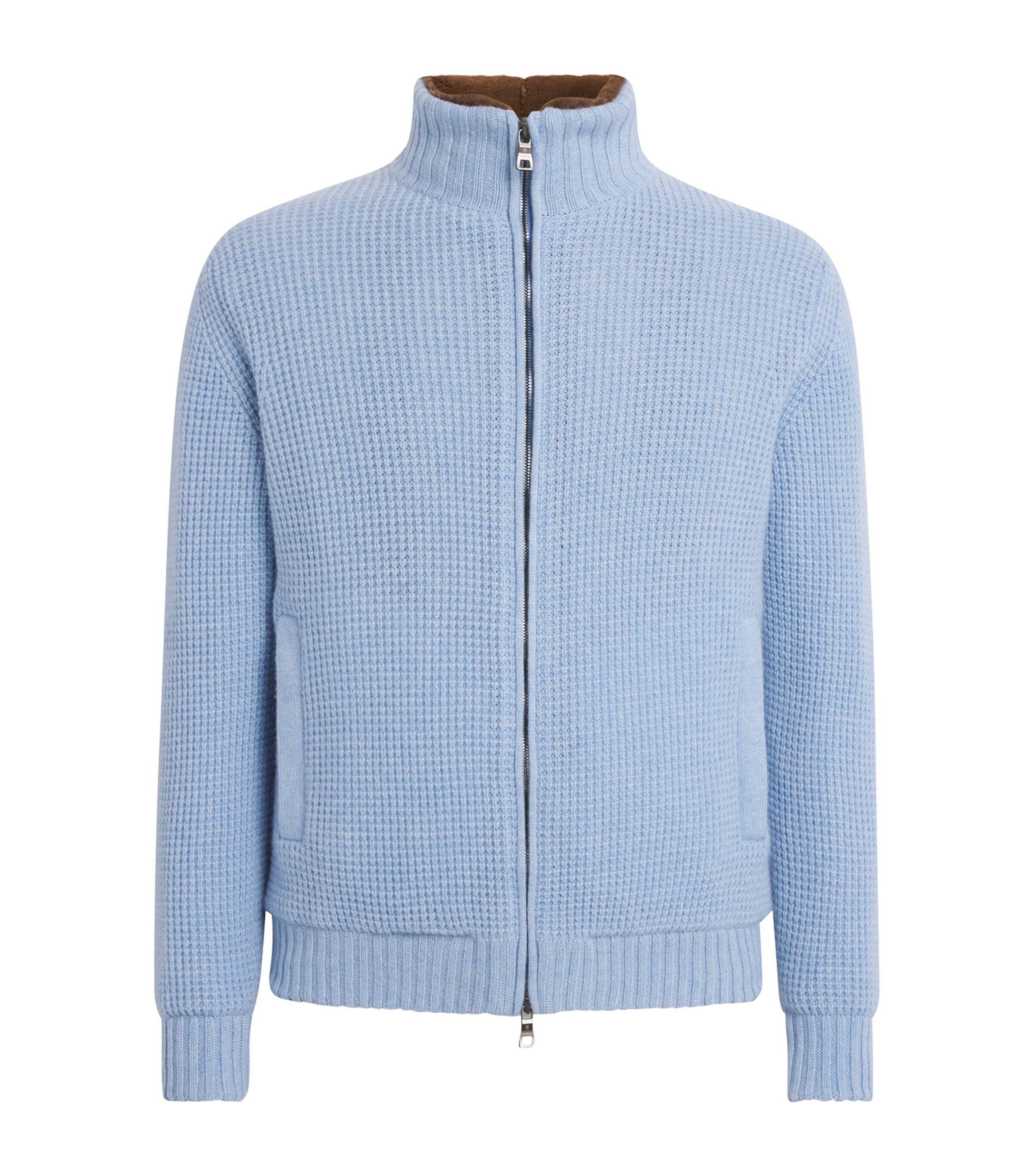 Fioroni Cashmere Mens Cashmere-Mink Bomber Jacket Sky Naturale Image 1