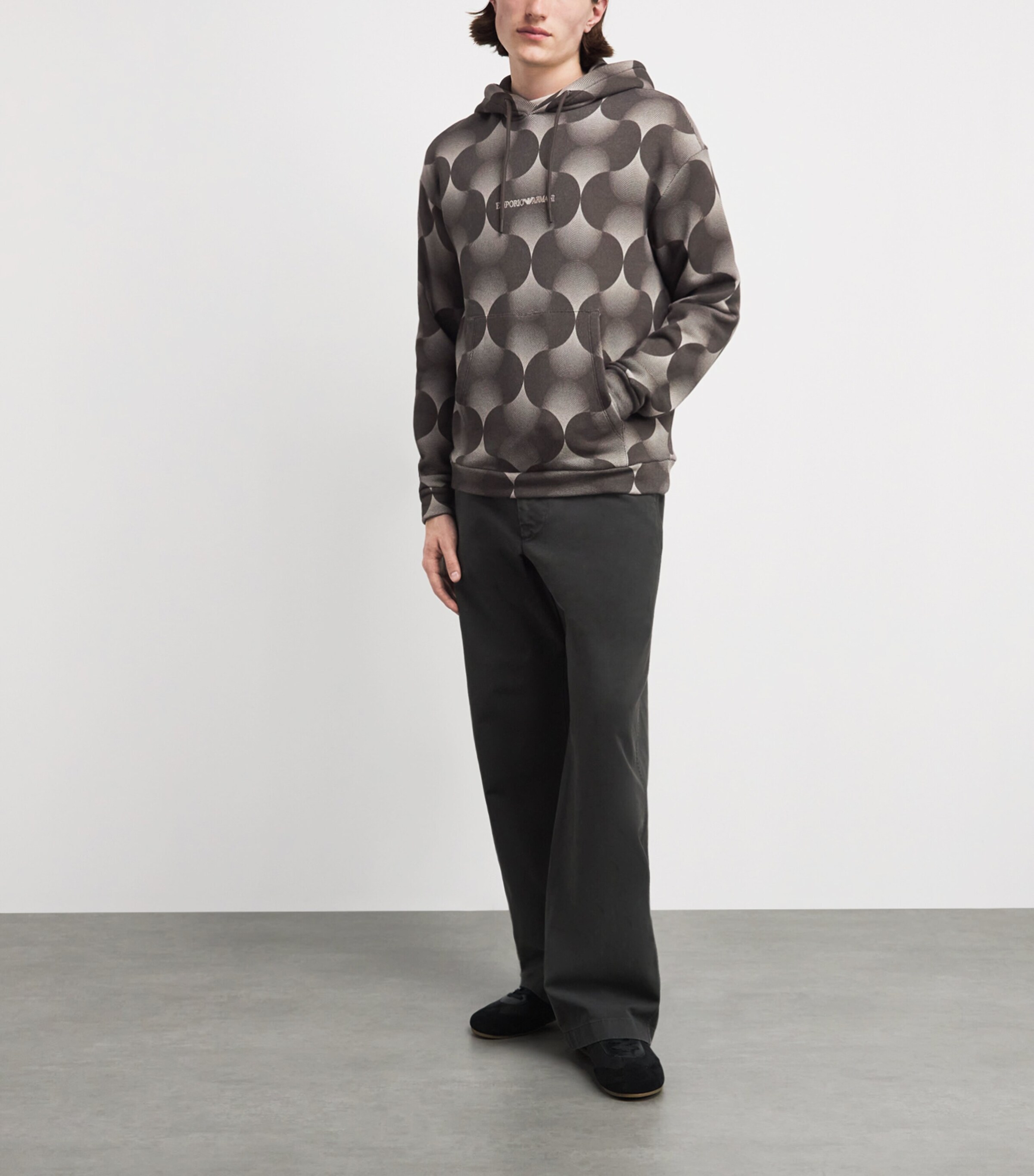 Emporio Armani Mens Cotton Op-Art Print Hoodie Image 2