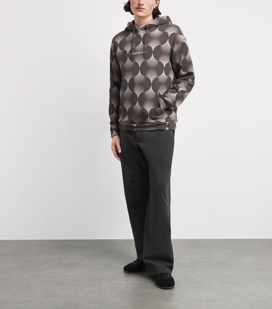 Emporio Armani Mens Cotton Op-Art Print Hoodie Image 2
