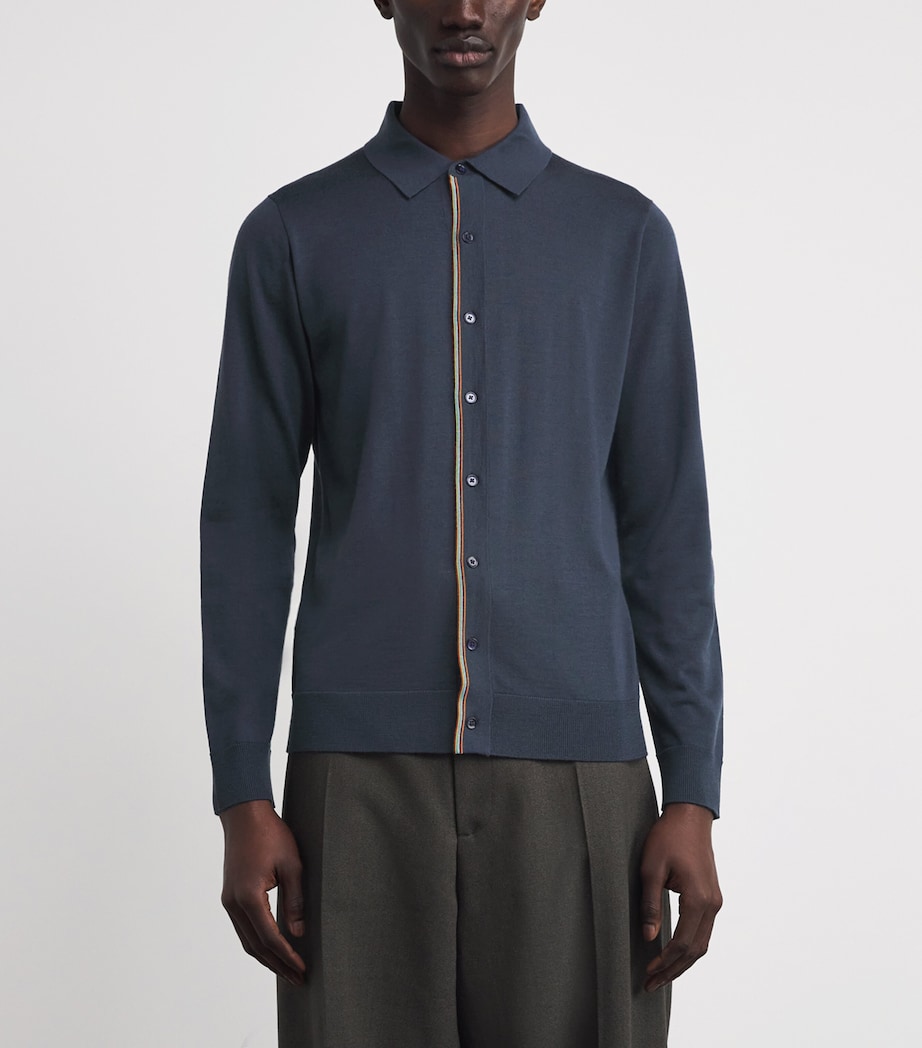 Merino Wool Signature Stripe Cardigan GREY-76 Image 3