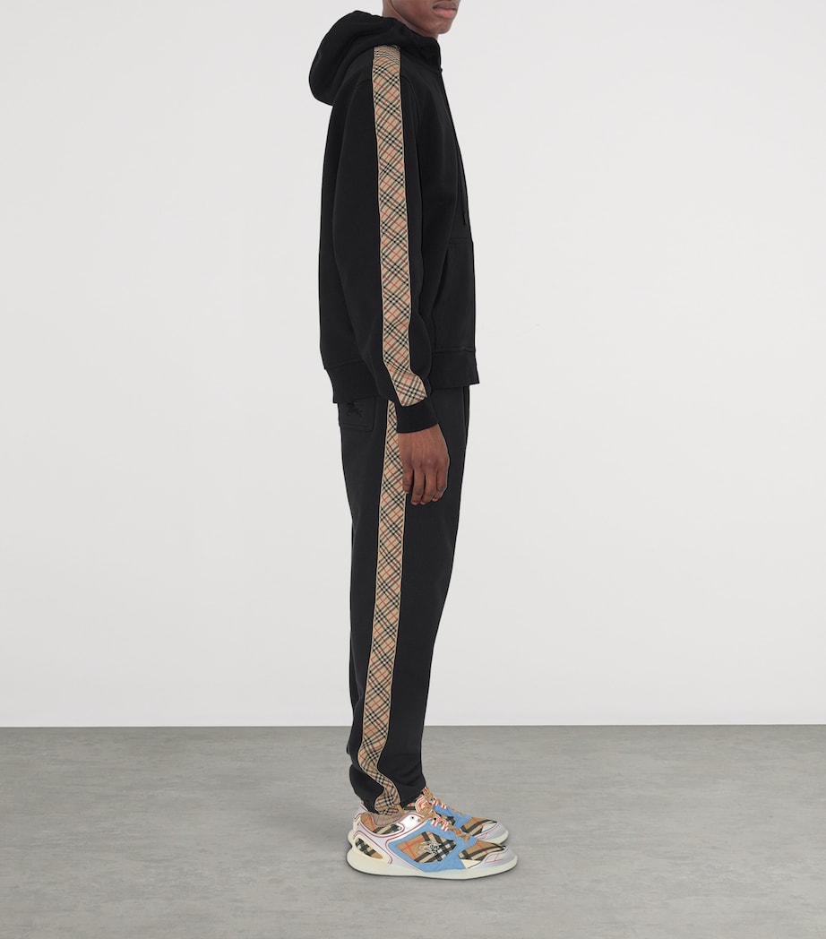 Cotton Check-Trim Zip Hoodie BLACK Image 3