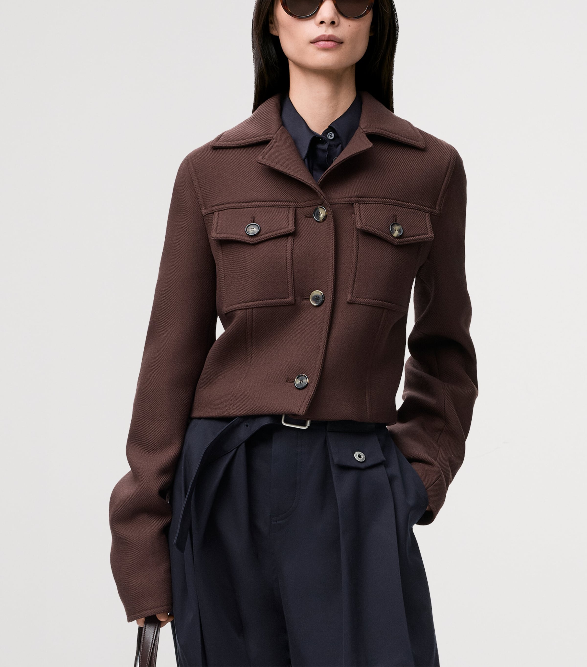 Wool-Blend Twin-Pocket Jacket DARK BROWN Image 3