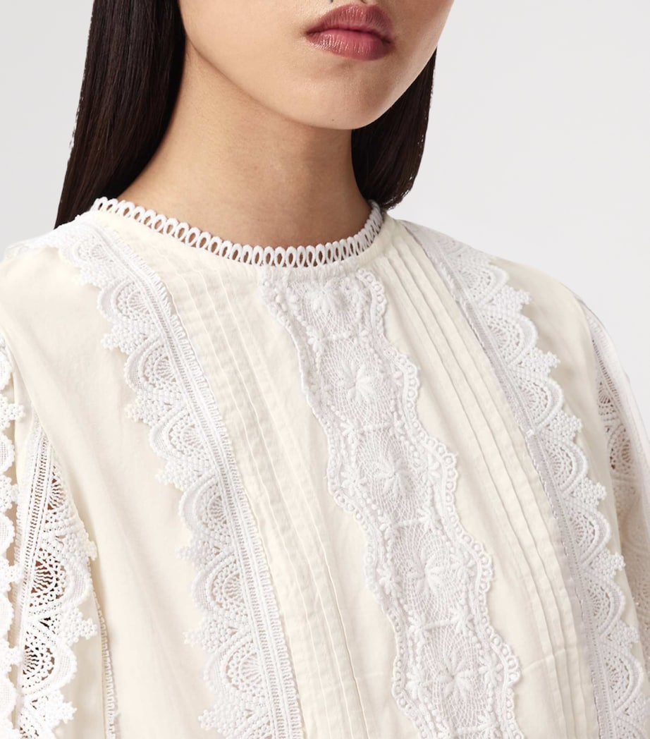 AllSaints Womens Cotton Hart Embroidered Top Optic White Image 5