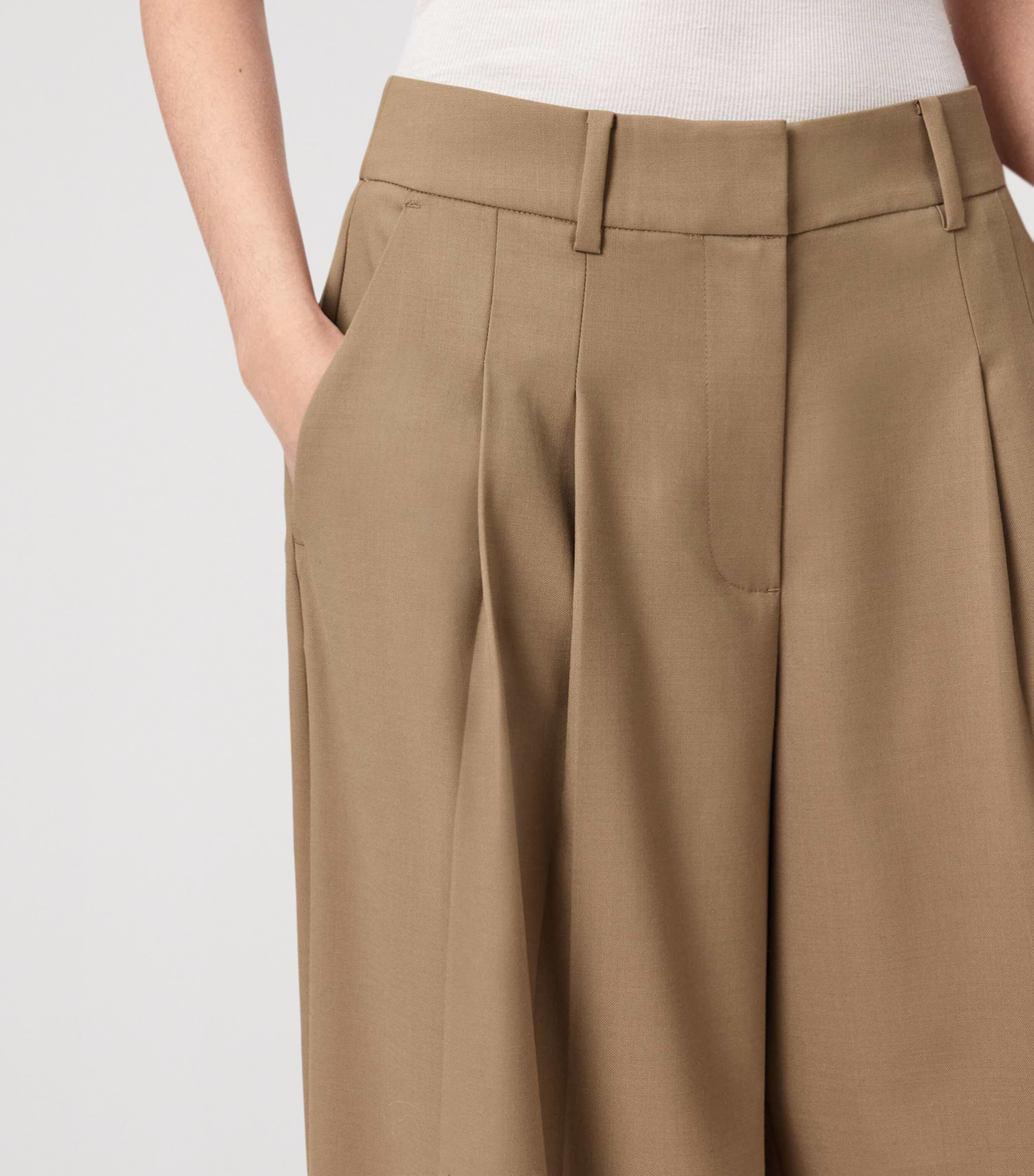 AllSaints Womens Wool-Blend Wide-Leg Poppy Trousers Sand Brown Image 7