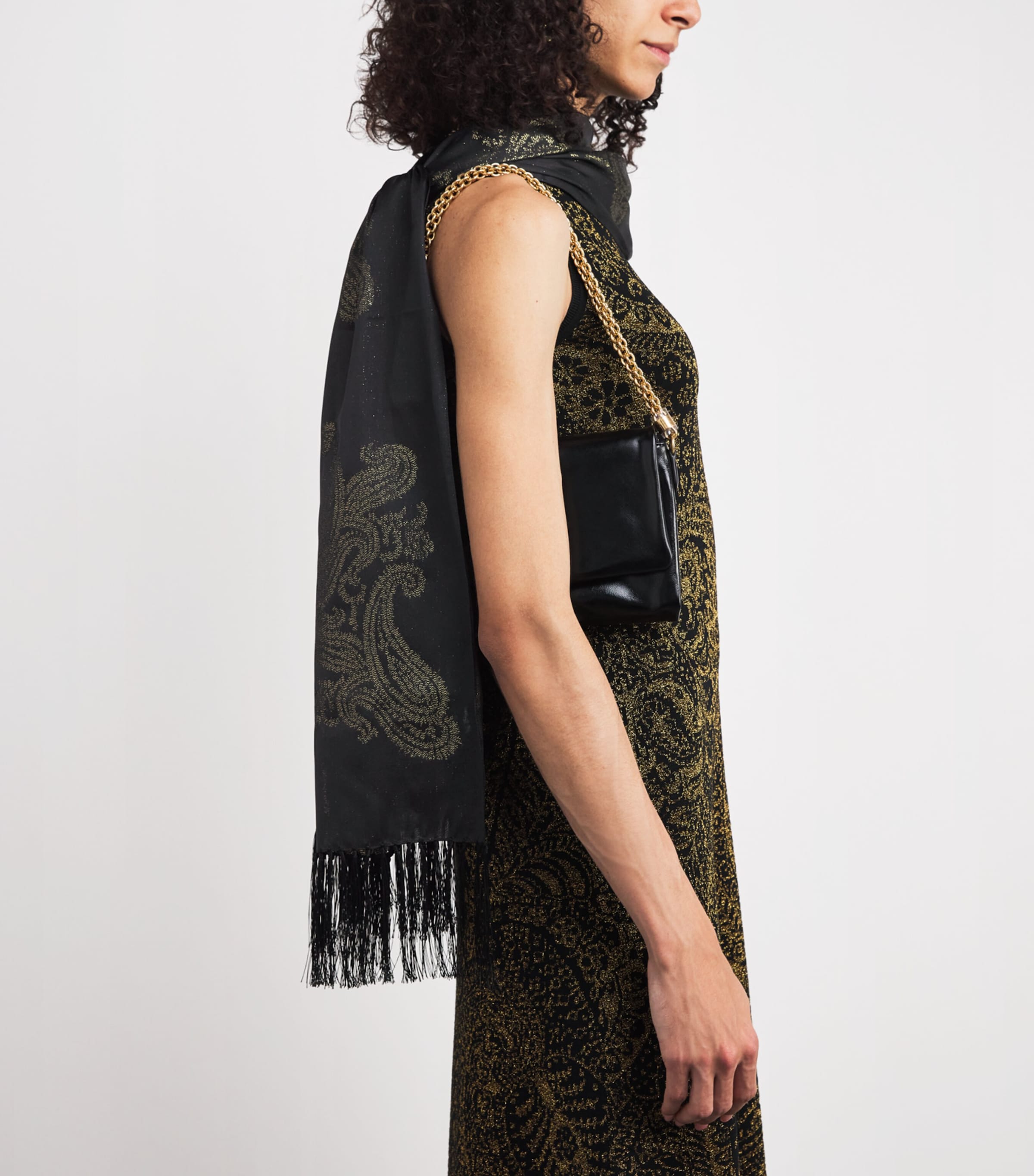 Silk-Blend Metallic Paisley Scarf N0000 Image 2