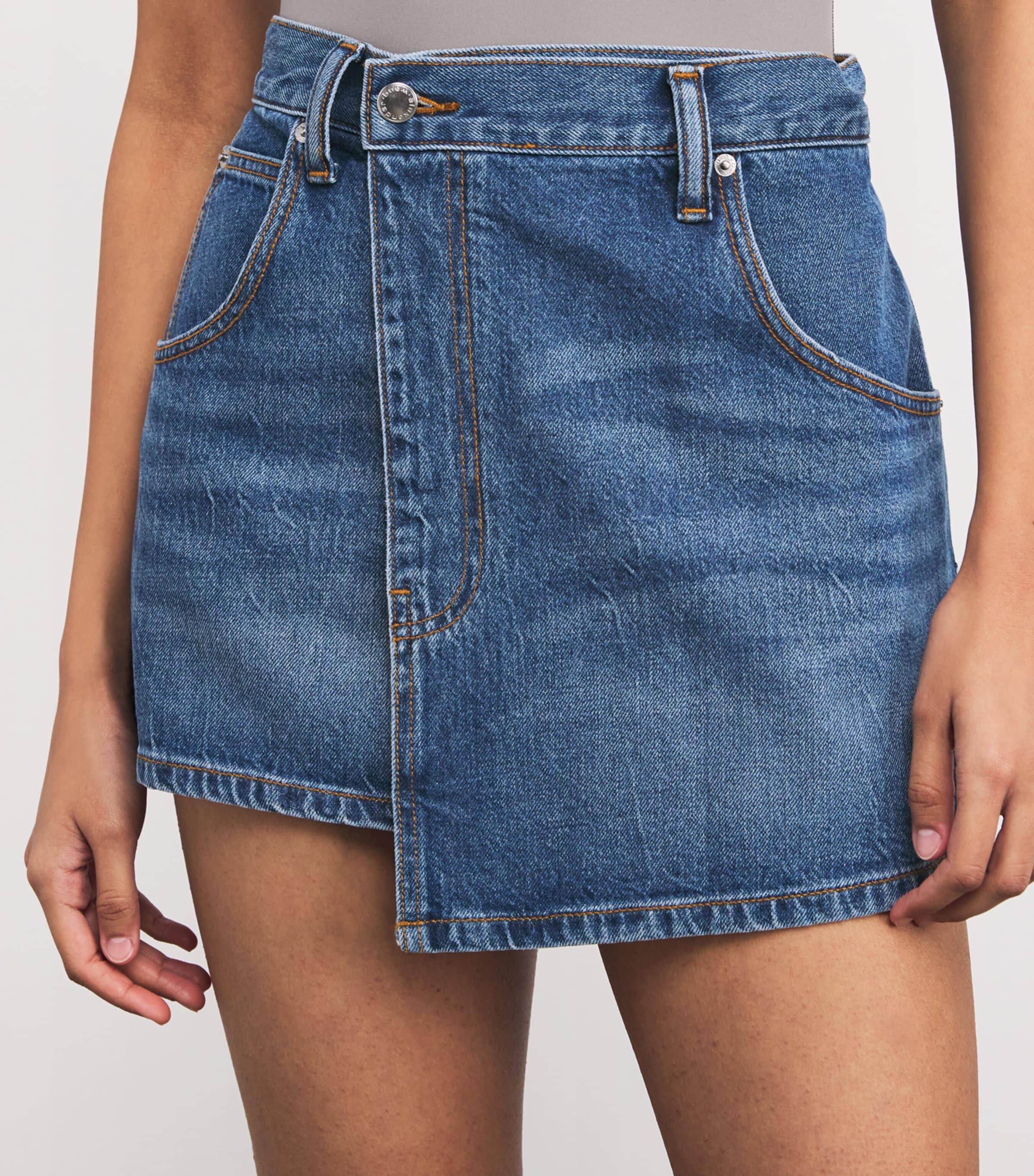 Denim Asymmetric Wrap Skirt 401 DEEP BLUE Image 6