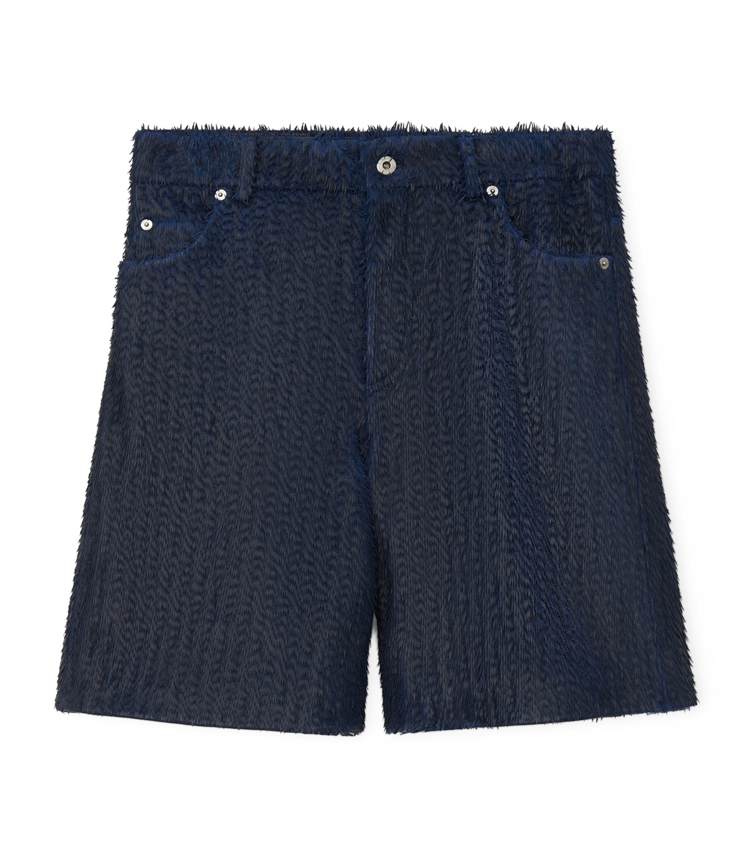 LOEWE Womens Leather Feather Shorts Dark Blue Image 1