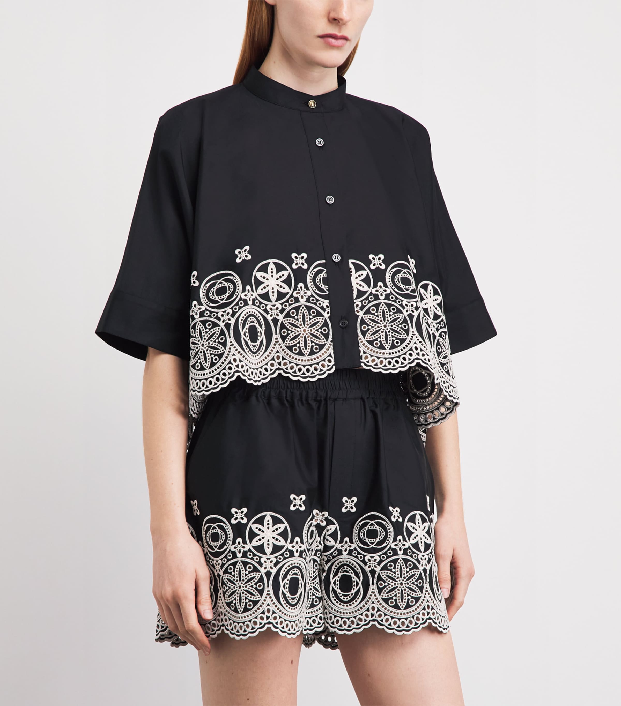 La Doublej Womens Cotton Embroidered Cropped Shirt Sangall Image 4