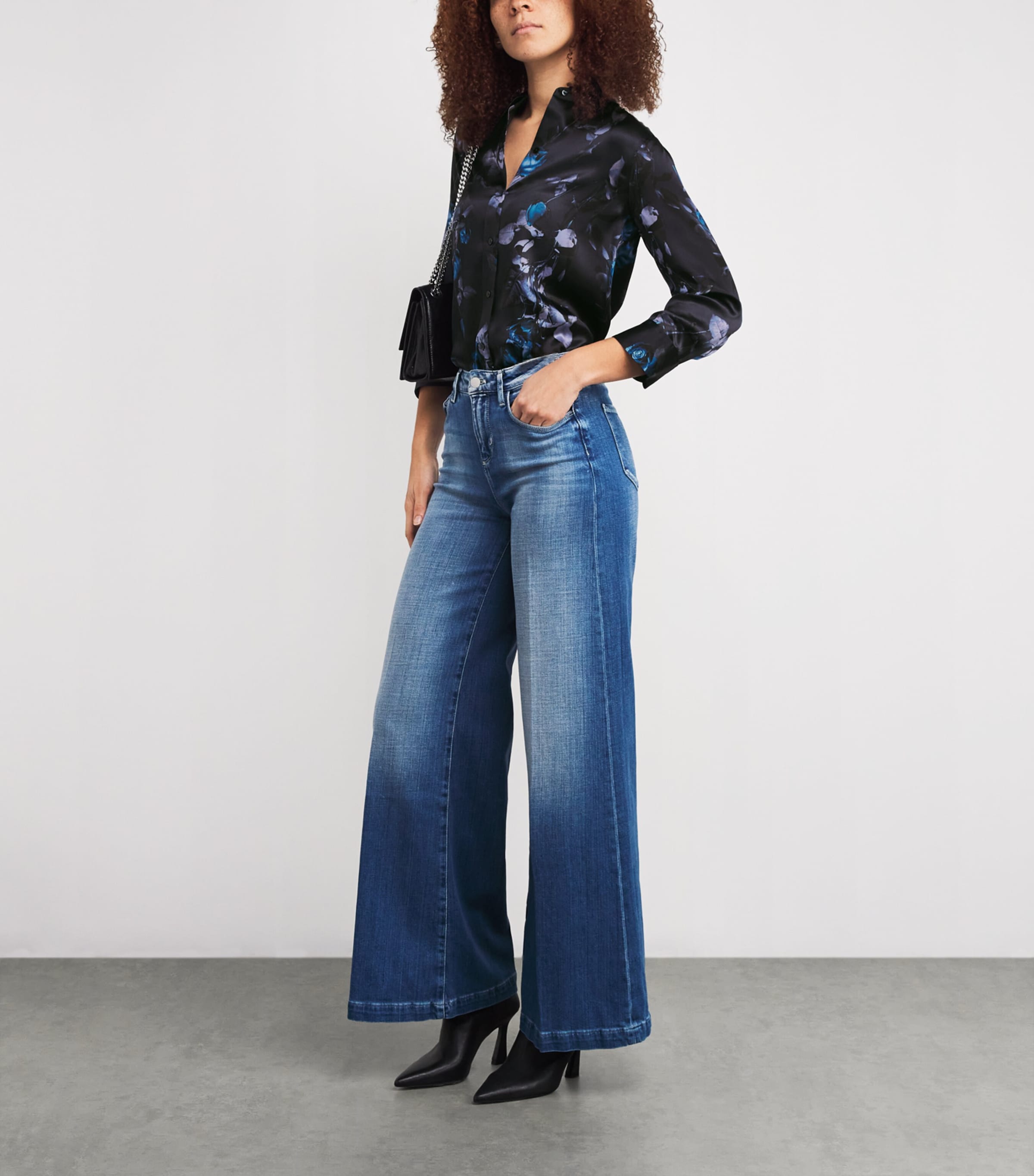 Silk Cropped-Sleeve Dani Blouse MIDNGHT MLTI MN FLRL Image 2